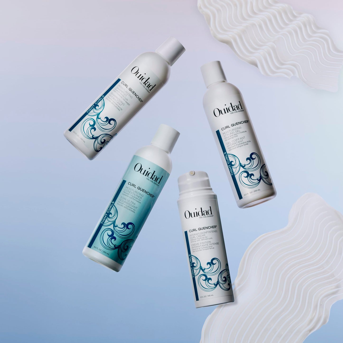 Light Gray Ouidad Curl Quencher Hydrafusion Intense Curl Cream - 5 oz, Curl Defining Styler for Touchable Curls, Flexible Hold Frizz Control Curly Hair Cream, Helps Eliminate Dryness, For Tight Curls