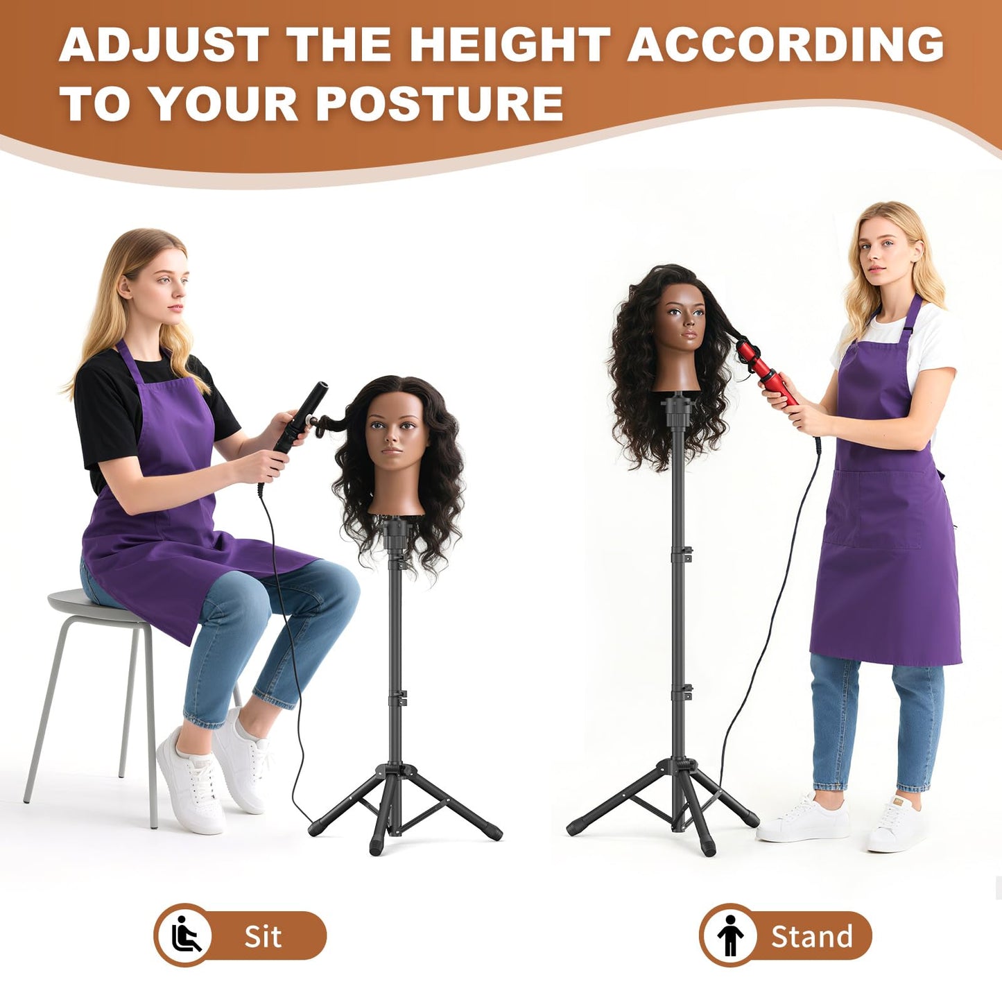 White Smoke Womnwomn Wig Stand Tripod, 50 Inch Adjustable Mannequin Head Stand, Wig Head Stand for Cosmetology, Hairdressing Training - Includes T-Pins, Comb, Hair Clips & Carrying Bag (Head Not Included)