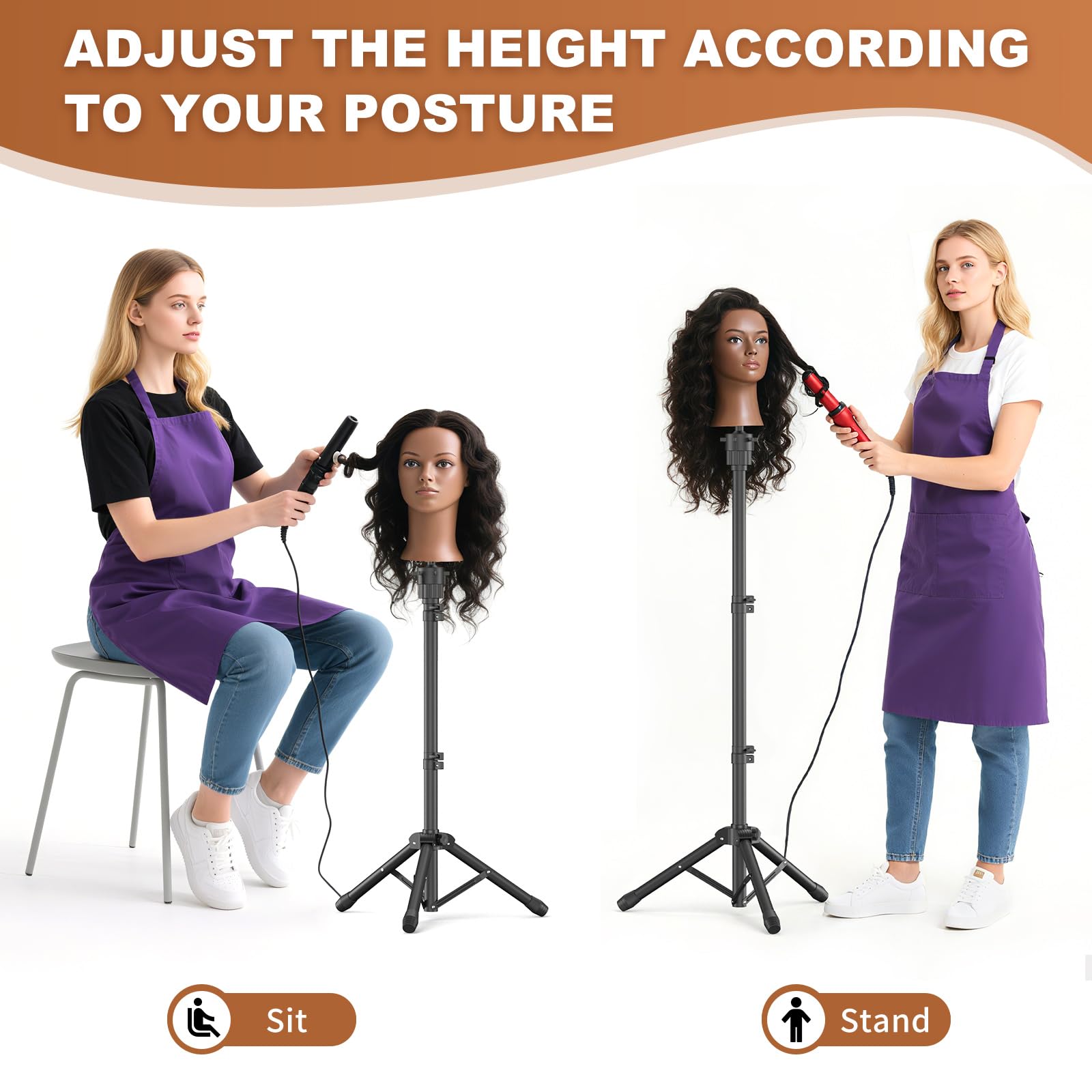 White Smoke Womnwomn Wig Stand Tripod, 50 Inch Adjustable Mannequin Head Stand, Wig Head Stand for Cosmetology, Hairdressing Training - Includes T-Pins, Comb, Hair Clips & Carrying Bag (Head Not Included)