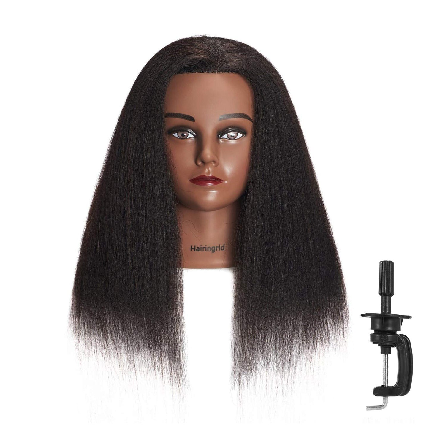 White Smoke Hairingrid Mannequin Head 14" 100% Real Hair Hairdresser Cosmetology Mannequin Manikin Training Head Hair and Free Clamp Holder (14 Inch)