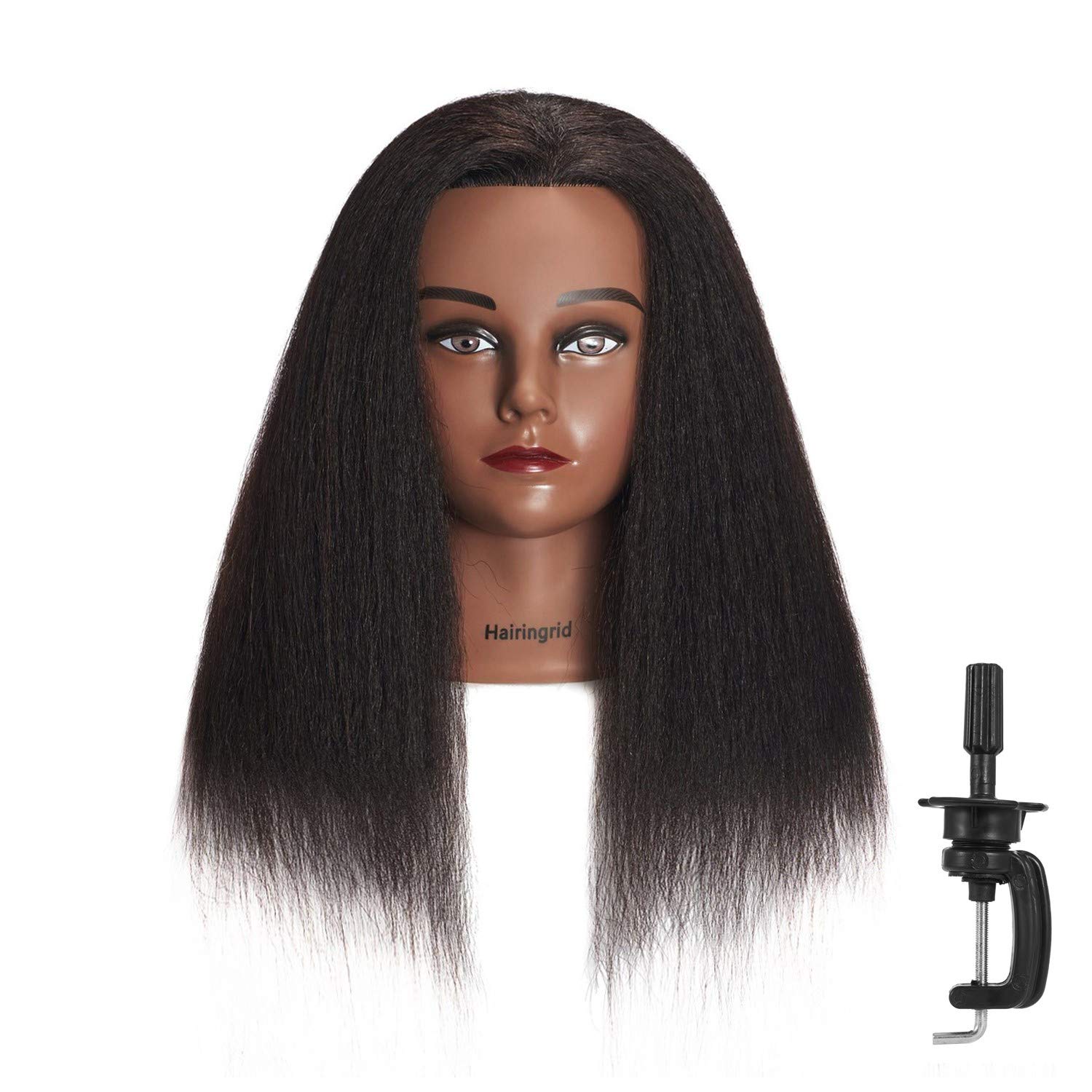White Smoke Hairingrid Mannequin Head 14" 100% Real Hair Hairdresser Cosmetology Mannequin Manikin Training Head Hair and Free Clamp Holder (14 Inch)