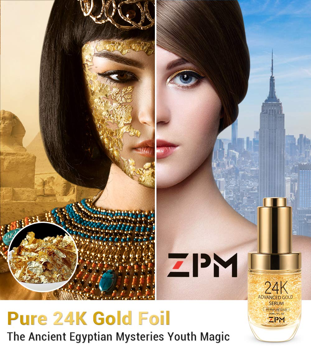 White Smoke 24K Gold Anti Aging Face Serum Moisturizer Enriched with Vitamin C Serum, Hyaluronic Acid, Vitamin E Cream for Day and Night Wrinkle Reduction, Re-Activate Skin Youth (1FL.OZ)