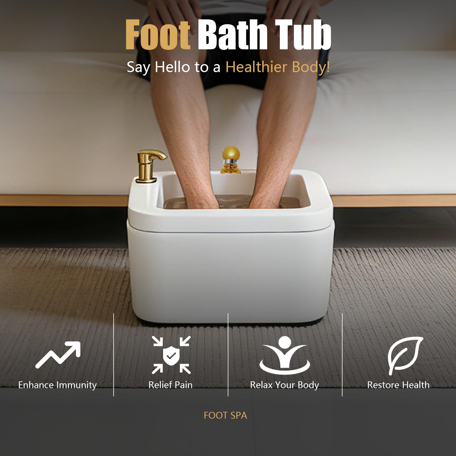 Dark Slate Gray BAIODNB Pedicure Foot Spa Bathtub Portable Acrylic Massage Footbath with Hot & Cold Water Pedicure Bowl Acrylic Pedicure Chair Shampoo Sink, Sink Spa Foot Shower Wash Salon, Massage Foot (White+Gold)