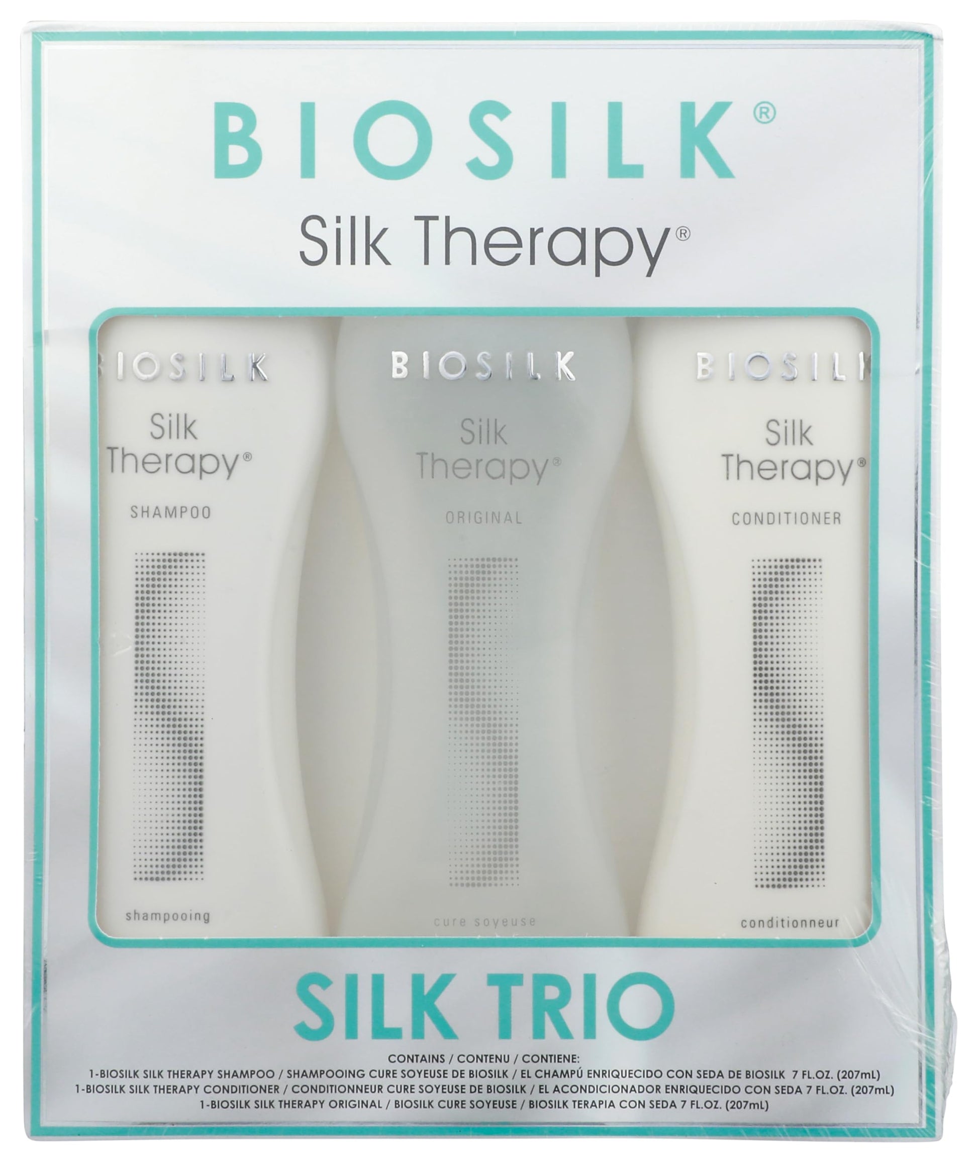 Gray Biosilk Silk Therapy Trio Unisex Shampoo, Conditioner, and Original Treatment 7 oz 3 Pc