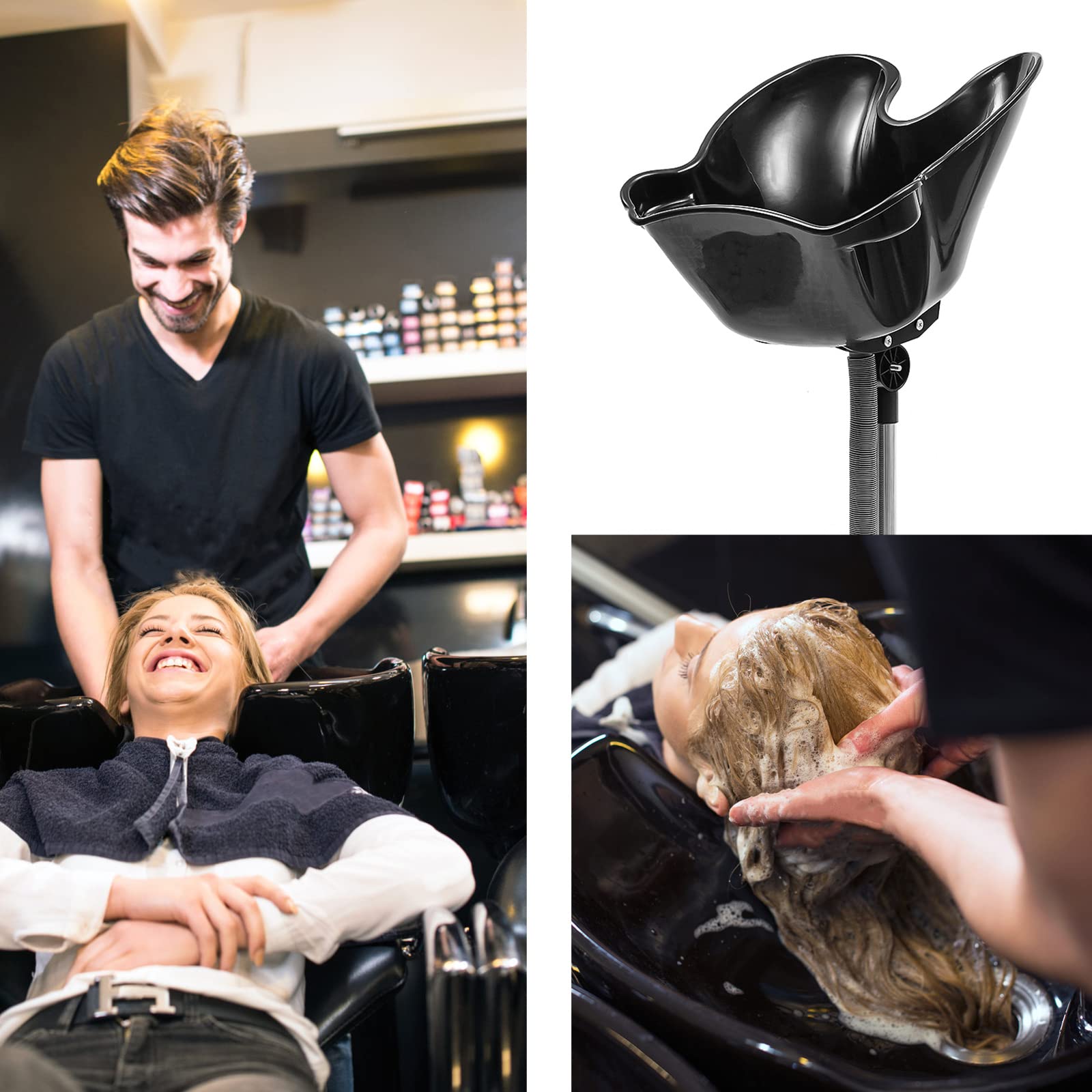 White Smoke Fichiouy Mobile Shampoo Basin Sink Stand with Height Adjustable, Portable Large Salon Hair Hairdressing Back Wash Shampoo Bowl Deep Basin Hair Washing Sink