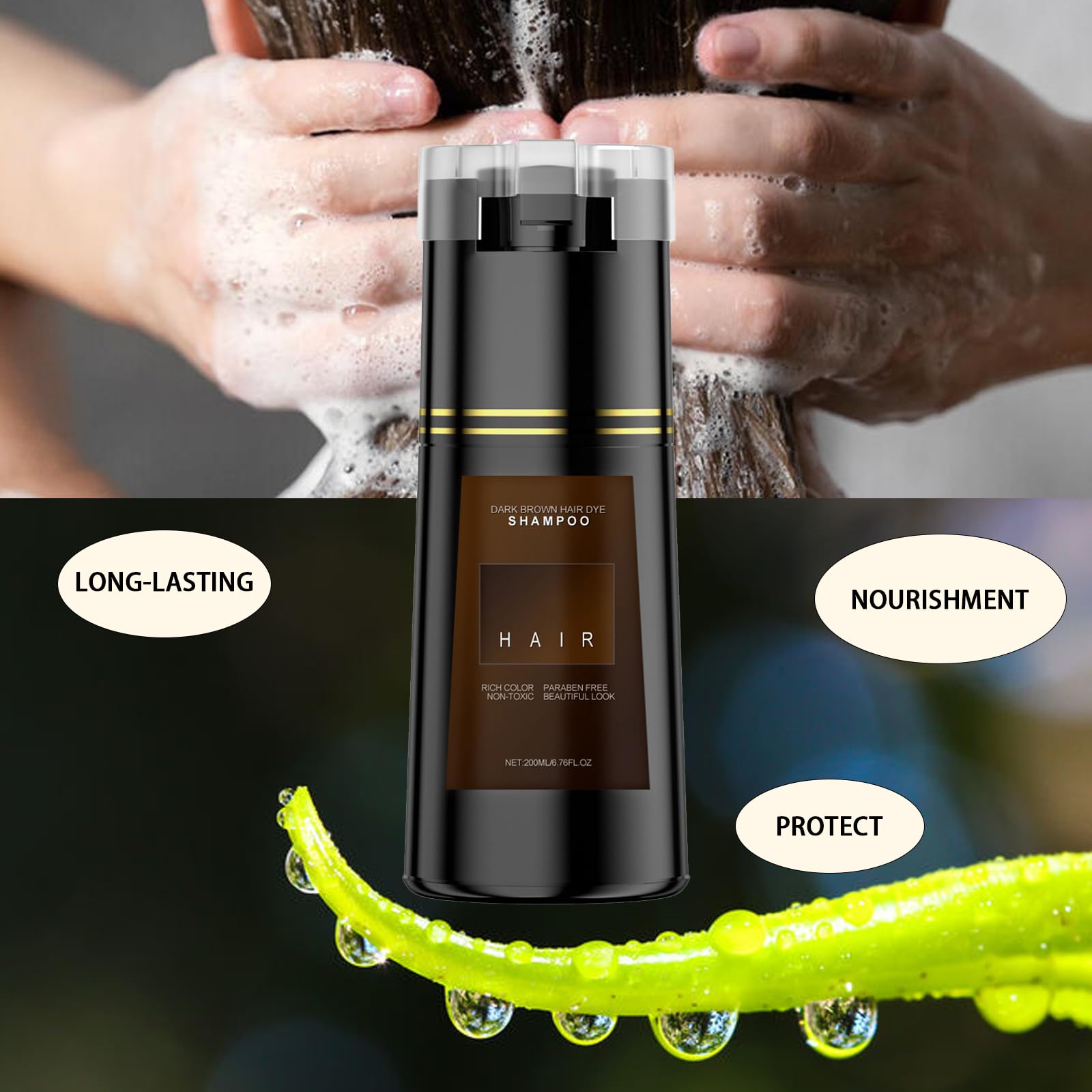 Black Bupposes Natural brown Hair Color Shampoo for Dark, Hair Dye Instant 3 in 1, Instant Dye Shampoo for Men & Women, 1pcs Dark Brown.