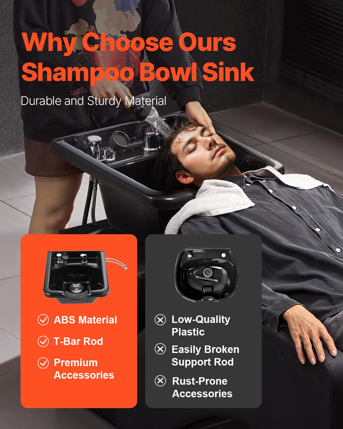 Black VEVOR Shampoo Basin, Black Hairdresser Sink Shampoo Bowl Sink, ABS Plastic Salon and Spa Hair Washing Sink, Hair Backwash Basin Beauty Salon Equipment for Hair Stylists