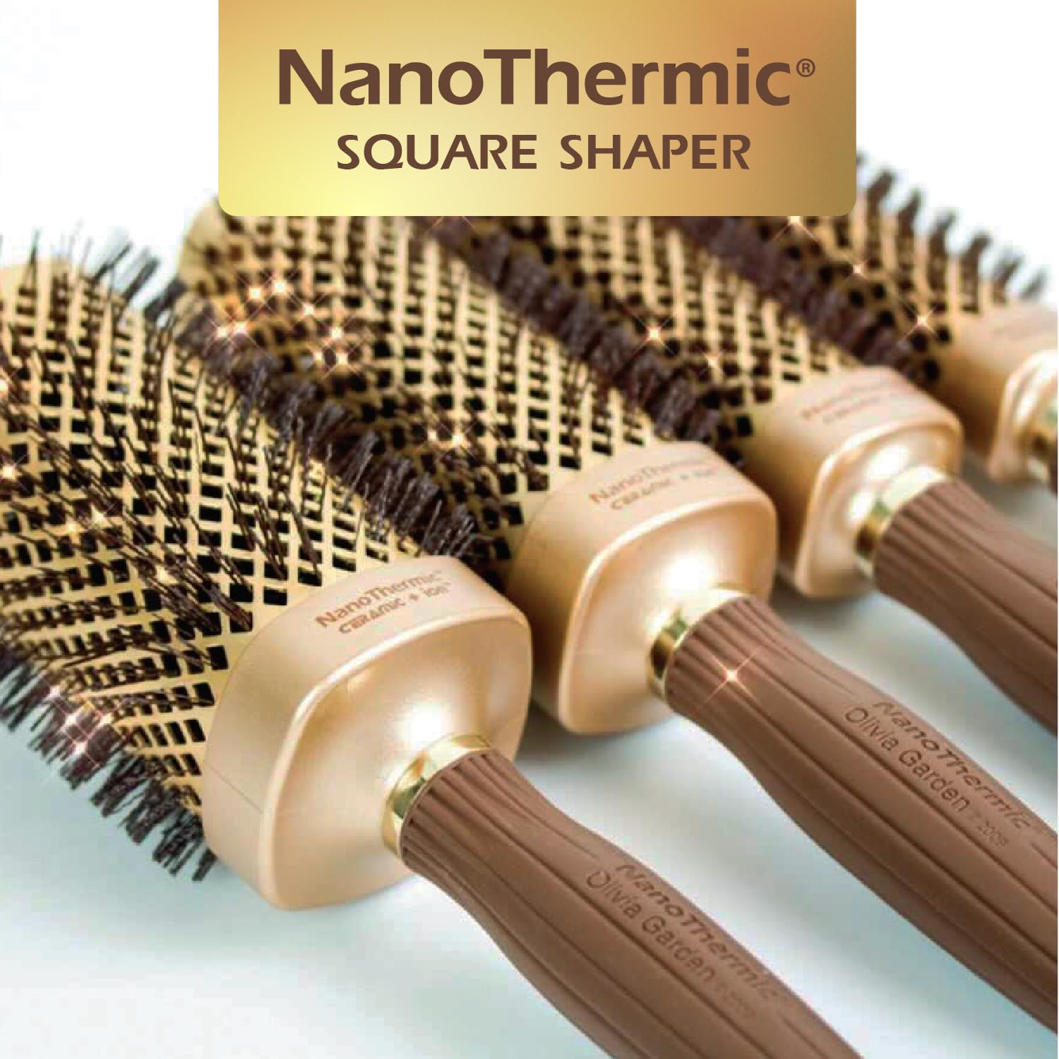 White Smoke Olivia Garden NanoThermic Ceramic + Ion Square Shaper Thermal Hair Brush - Not Electrical - Professional Blowout Brush for Normal to Thick Hair - 1"-Diameter Barrel - NT-S20