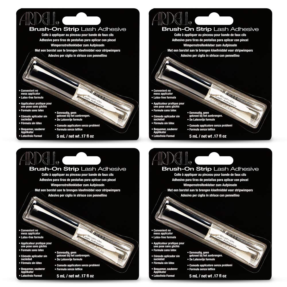 Black Ardell Brush On Strip Lash Adhesive, Clear Lash Glue for False Lashes, Waterproof, Latex-Free, 5ml, 4 Pack