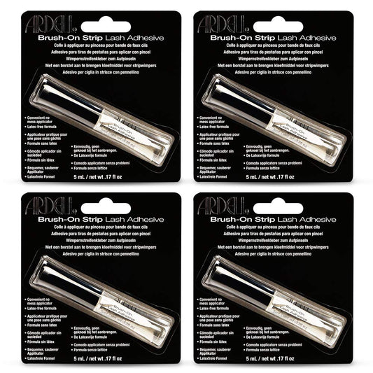 Black Ardell Brush On Strip Lash Adhesive, Clear Lash Glue for False Lashes, Waterproof, Latex-Free, 5ml, 4 Pack