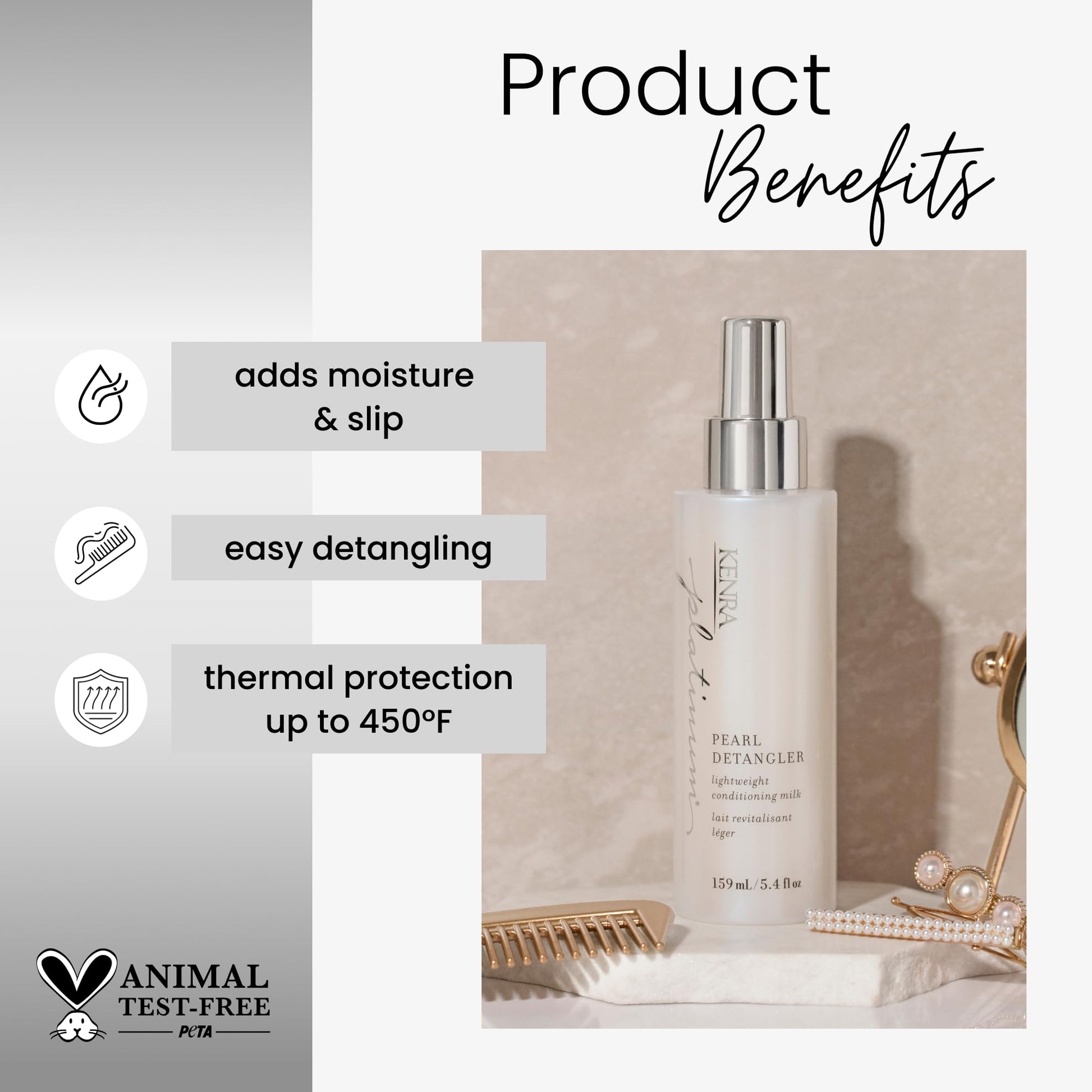 White Smoke Kenra Professional Platinum Pearl Detangler | Lightweight Conditioning Milk | Adds Moisture & Slip | Effortless Detangling & Manageability | Thermal Protection Up To 450F | All Hair Types | 5.4 fl. oz