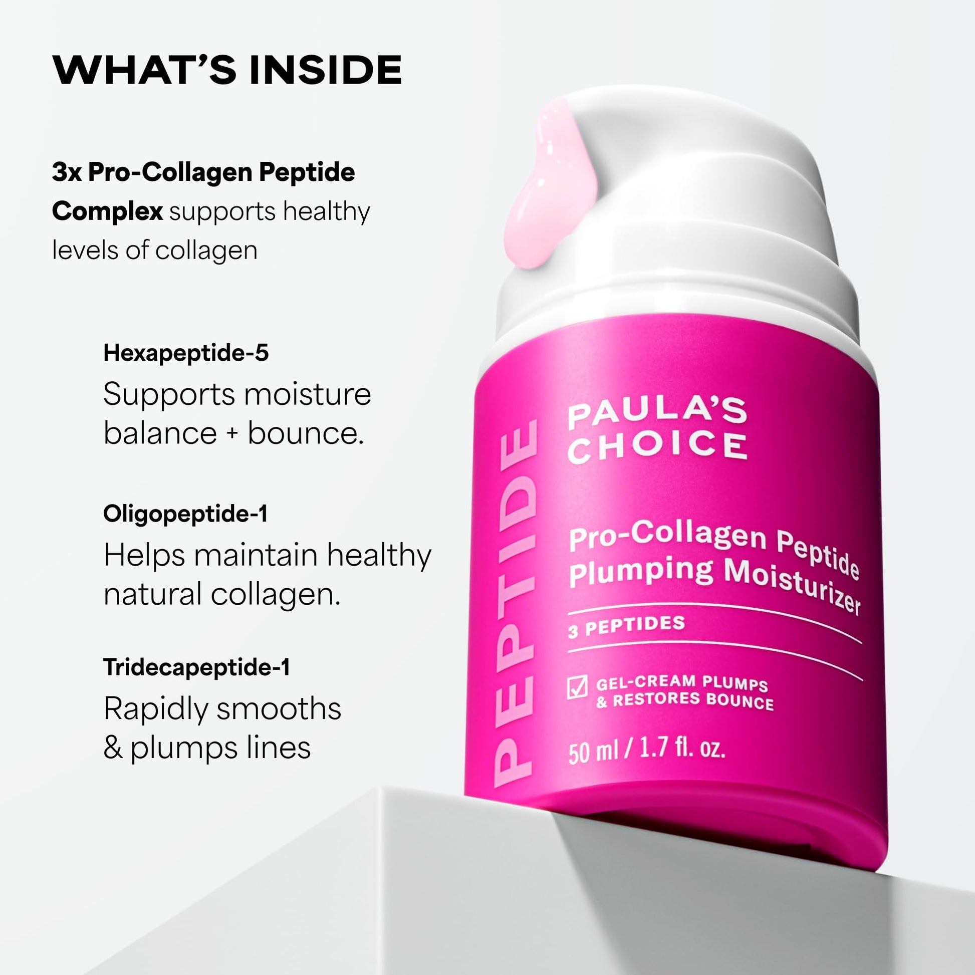 White Smoke Paula's Choice Pro-Collagen Peptide Plumping Face Moisturizer, Daily Gel Face Cream for Deep Lightweight Hydration, Wrinkles & Loss of Firmness, Fragrance-Free, 1.7 Fl Oz