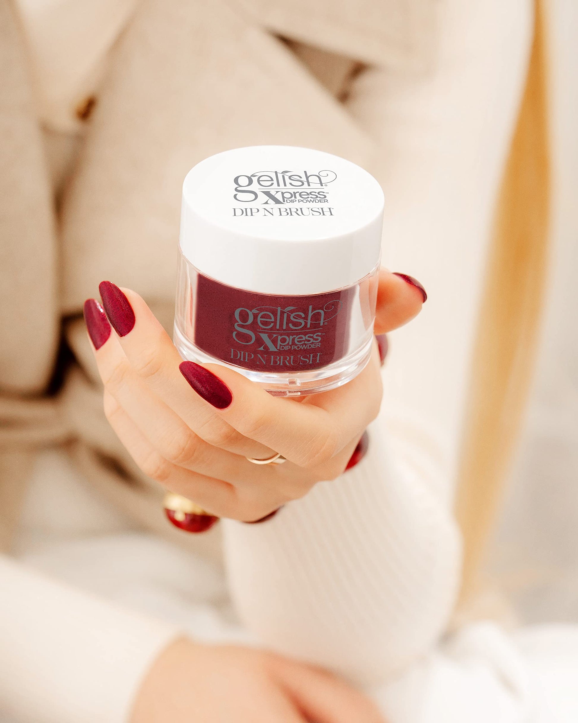 Antique White Gelish Xpress Dip Good Gossip - Red Nail Dip Powder, Vibrant Color, Professional Quality, High Shine, Chip-Resistant, 1.5 ounce.