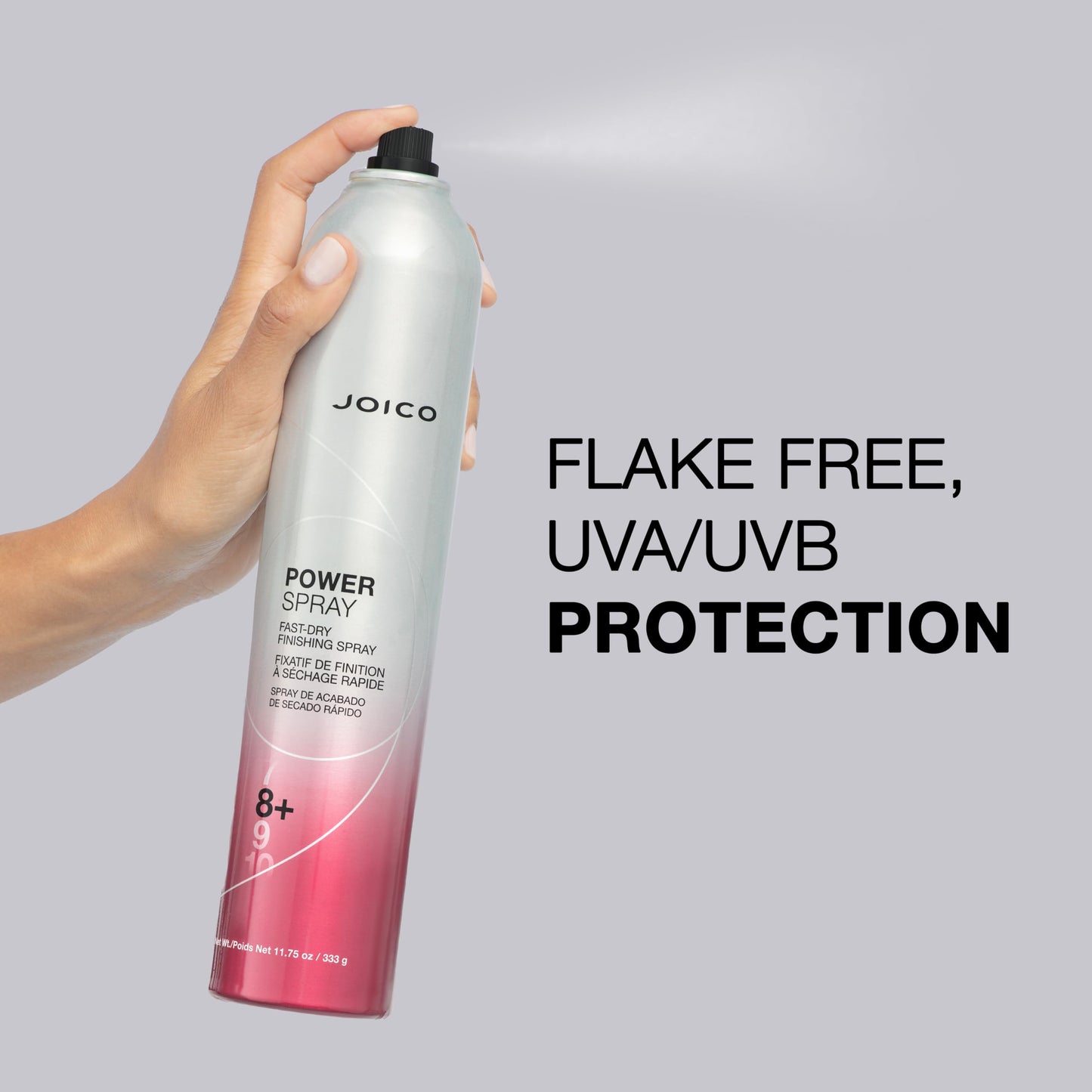 Gray Joico Power Spray Fast-Dry Finishing Spray | For Most Hair Types | Protect Against Heat & Humidity | Protect Against Pollution & Harmful UV | Paraben & Sulfate Free | 72 Hour Hold | 11.75 Fl Oz