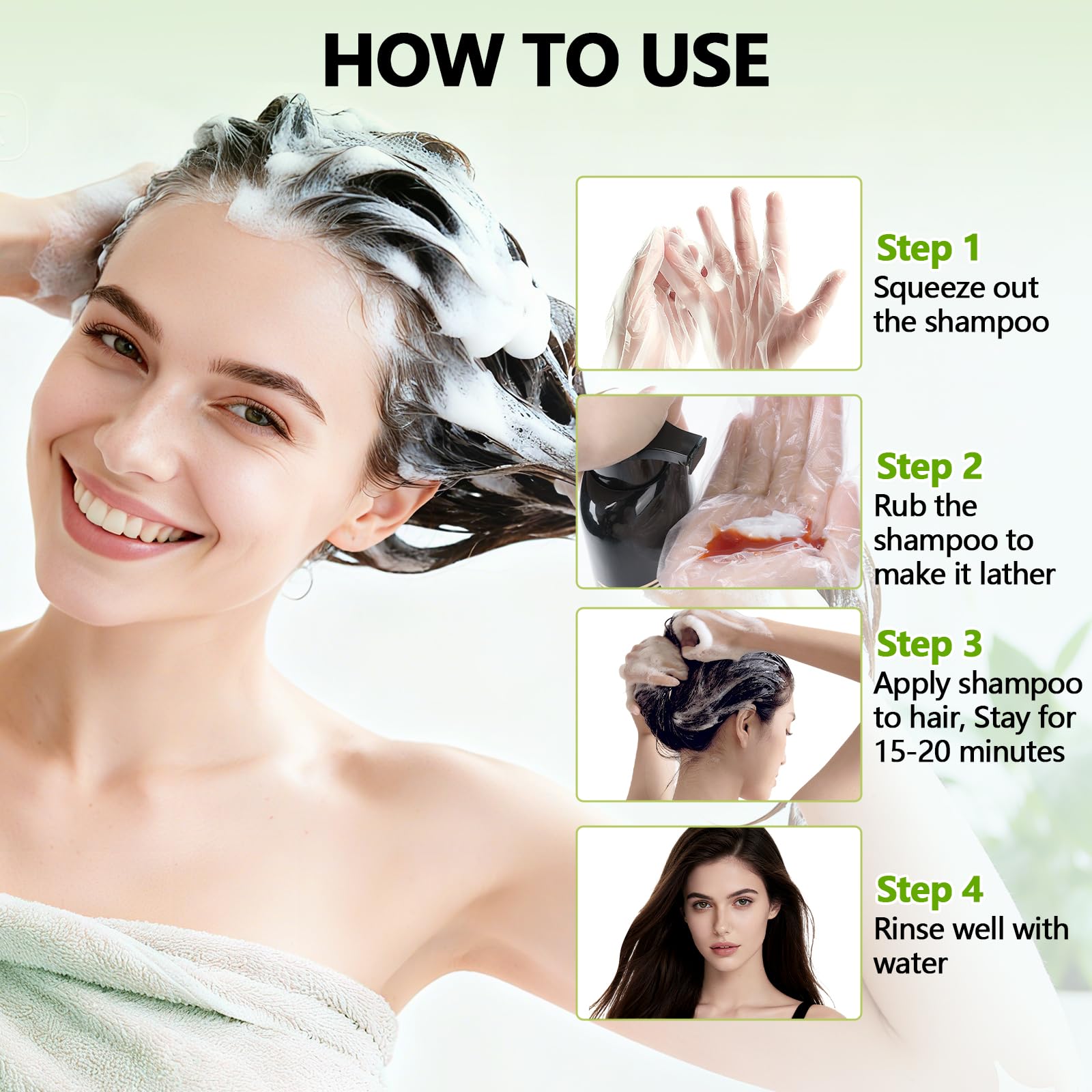 White Smoke RKQNIER Dark Brown Hair Dye Shampoo for Women & Men, 15 Min Gray Coverage, 3 in 1 Semi-Permanent Color with Natural Herbal Ingredients, Lasts 60 Days