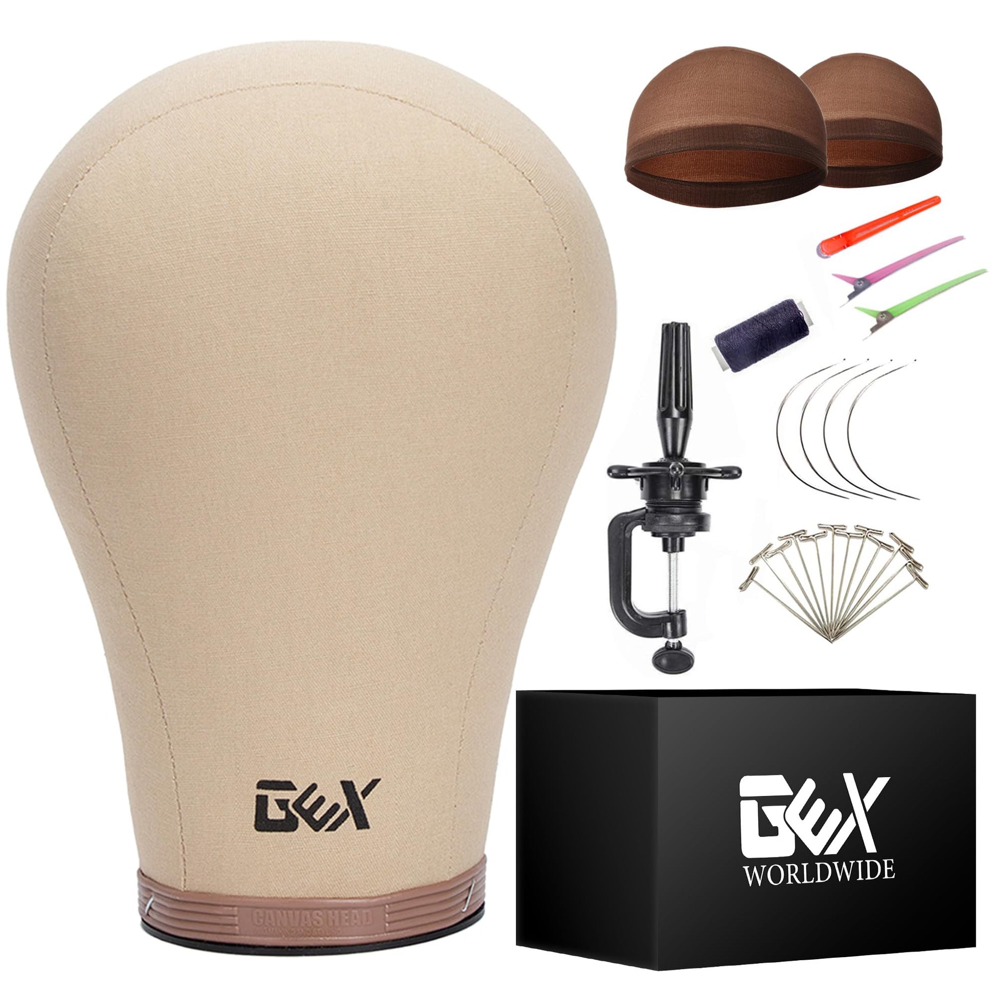 White Smoke GEXWORLDWIDE GEX 20"-24" Cork Canvas Block Head Mannequin Head Wig Display Styling Head With Mount Hole (Light Brown, 22")