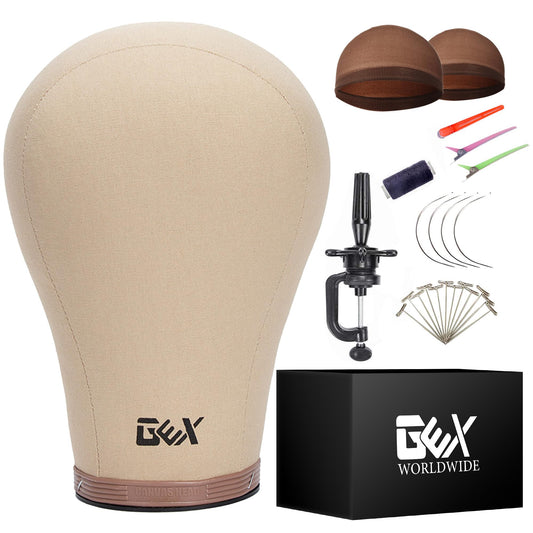 White Smoke GEXWORLDWIDE GEX 20"-24" Cork Canvas Block Head Mannequin Head Wig Display Styling Head With Mount Hole (Light Brown, 22")