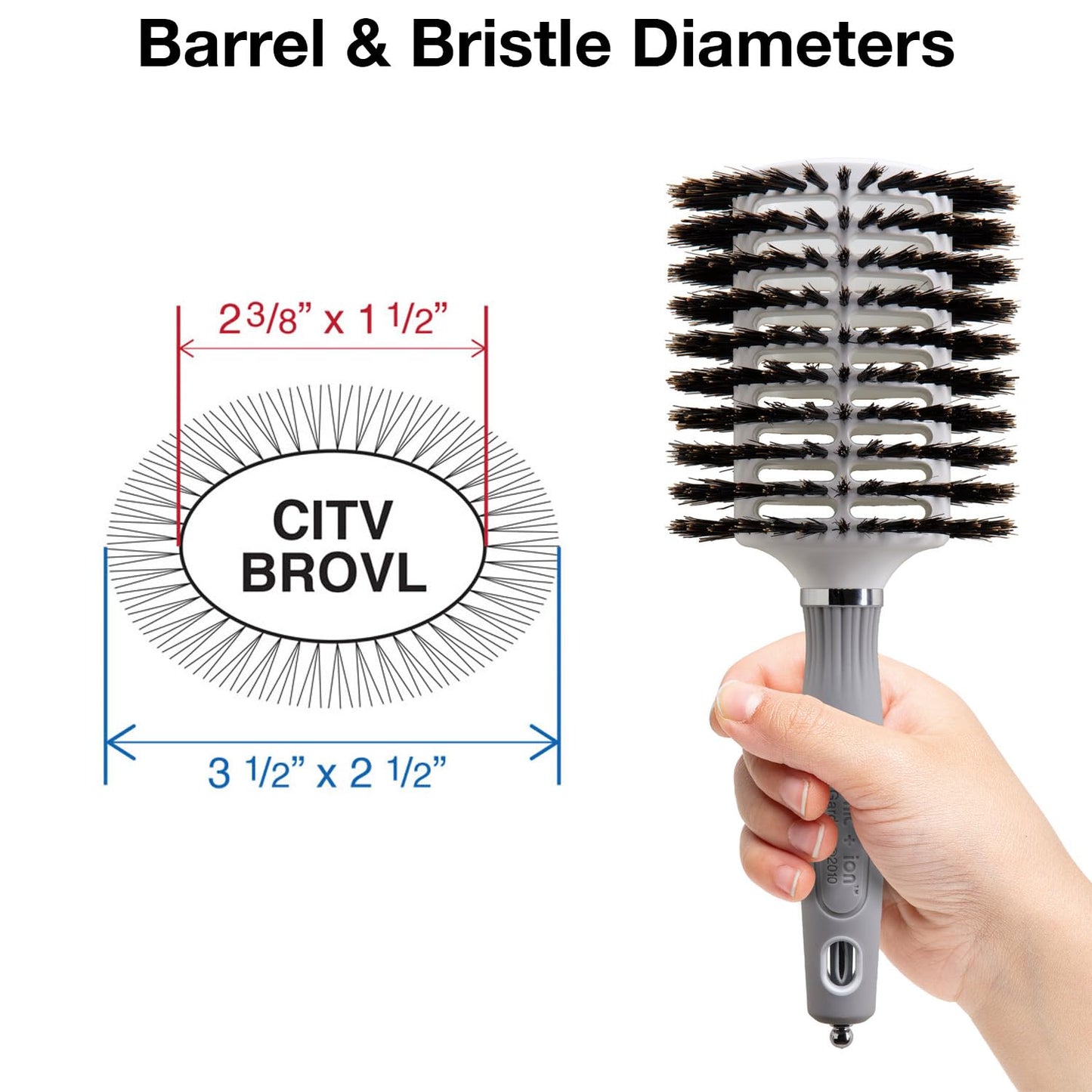 White Smoke Olivia Garden Ceramic and Ion Turbo Vent 100% Boar Bristle Hair Brush with Sectioning Pick - Oval 3 1/2" x 2 1/2" (CITV-BROVL)