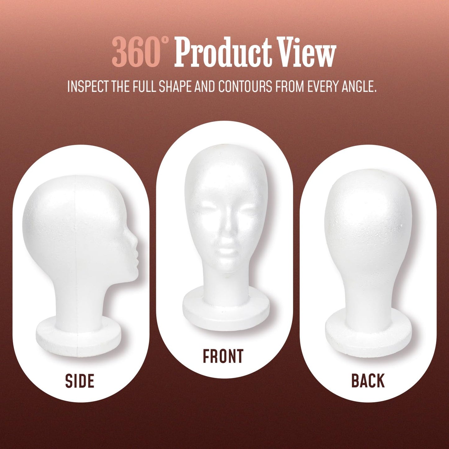 White Smoke STUDIO LIMITED 11.4-Inch Styrofoam Mannequin Head (3 Pack) – White Foam Wig Display Stand for Wigs, Hats & Hairpieces, Professional Salon and Cosmetology Use