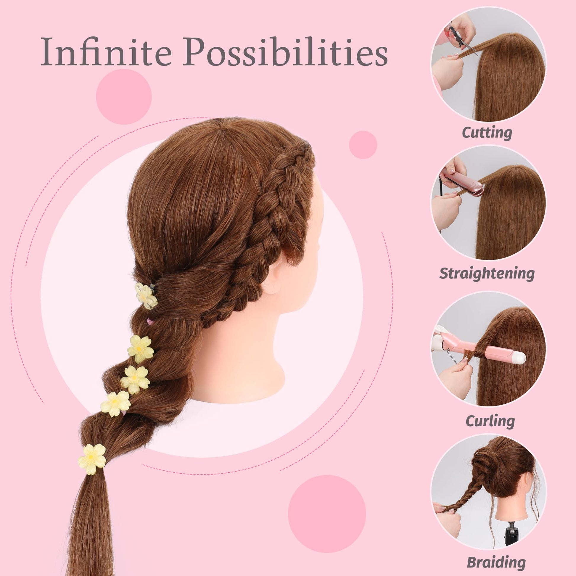 Misty Rose Mannequin Head Human Hair 22"-24" Female 100% Human Hair Mannequin Head Hair Styling Cosmetology Manikin Head Doll Head for Hairdresser with Clamp Holder and Tools (dark brown)