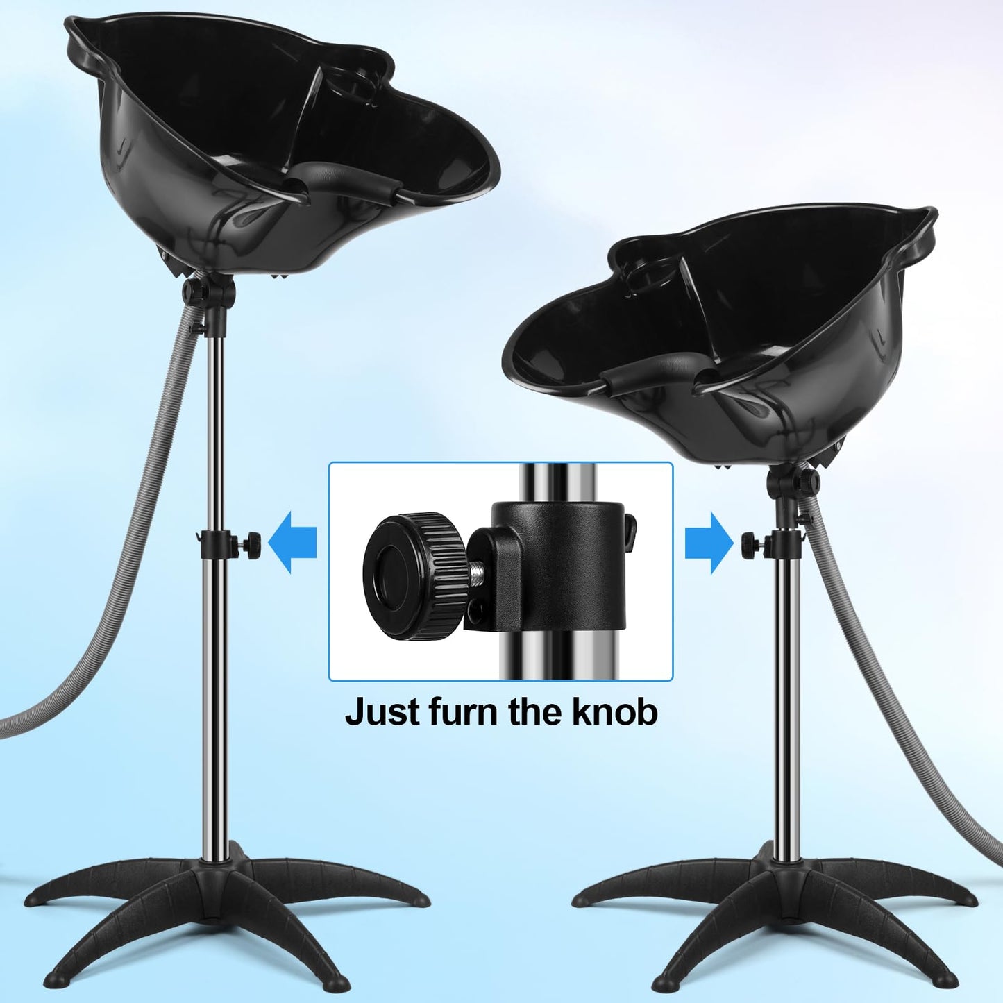 White Smoke Portable Shampoo Bowl, 270 Degree Rotation of Hair Washing Basin, Height Adjustable Salon Sink with Drain Hoses for Home Salon Use