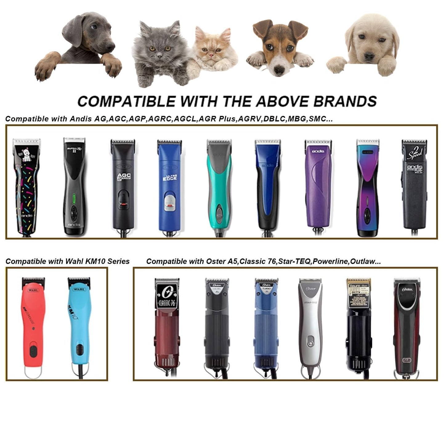 White Smoke 7PCS Dog Grooming Blades Compatible with Andis Dog Clippers,Dog Clipper Blades Compatible with Oster A5,Wahl km10 Dog Clippers for Animal Dog Cat Horse,Stainless-Steel Blade Sharp