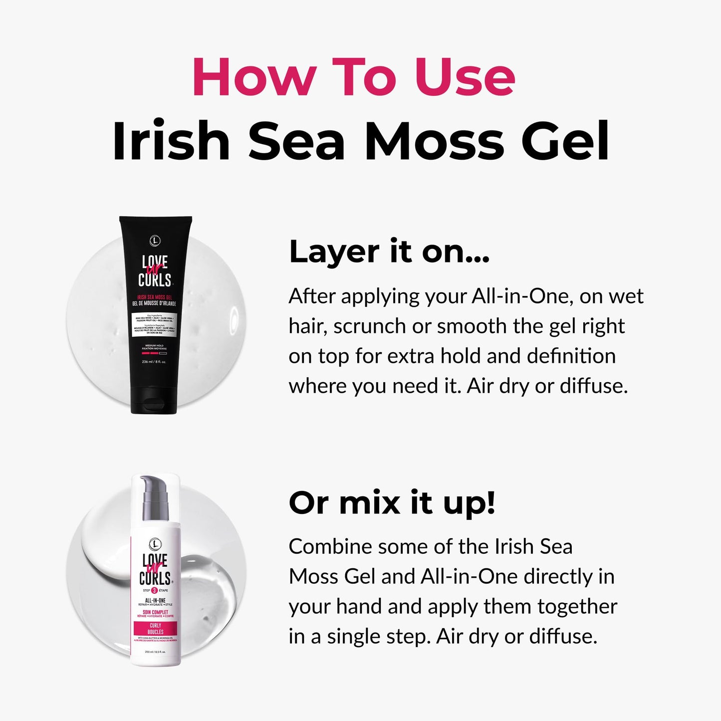 White Smoke Love Ur Curls Irish Sea Moss Hair Gel, Medium Hold Hair Styling Curling Gel for Defined Curly Hair, Waves & Coils, Vegan, Cruelty Free, 236mL