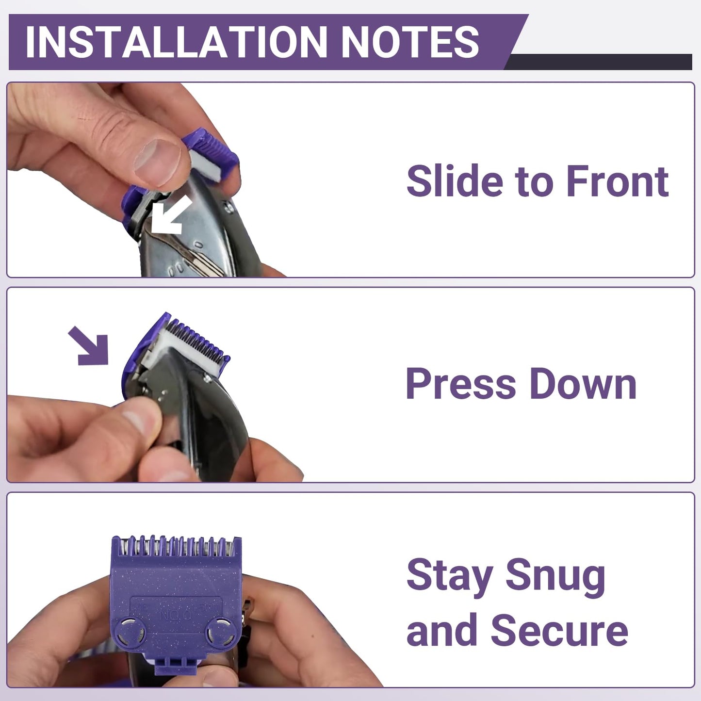 White Smoke 01410 Dual Magnetic Clipper Guards Replacement for Andis Master Hair Clippers MBA, MC-2, ML, PM-1, PM-4, and PM-5, PM Family Hair Clippers, 5 Packs Waterproof Clipper Comb Set, Purple