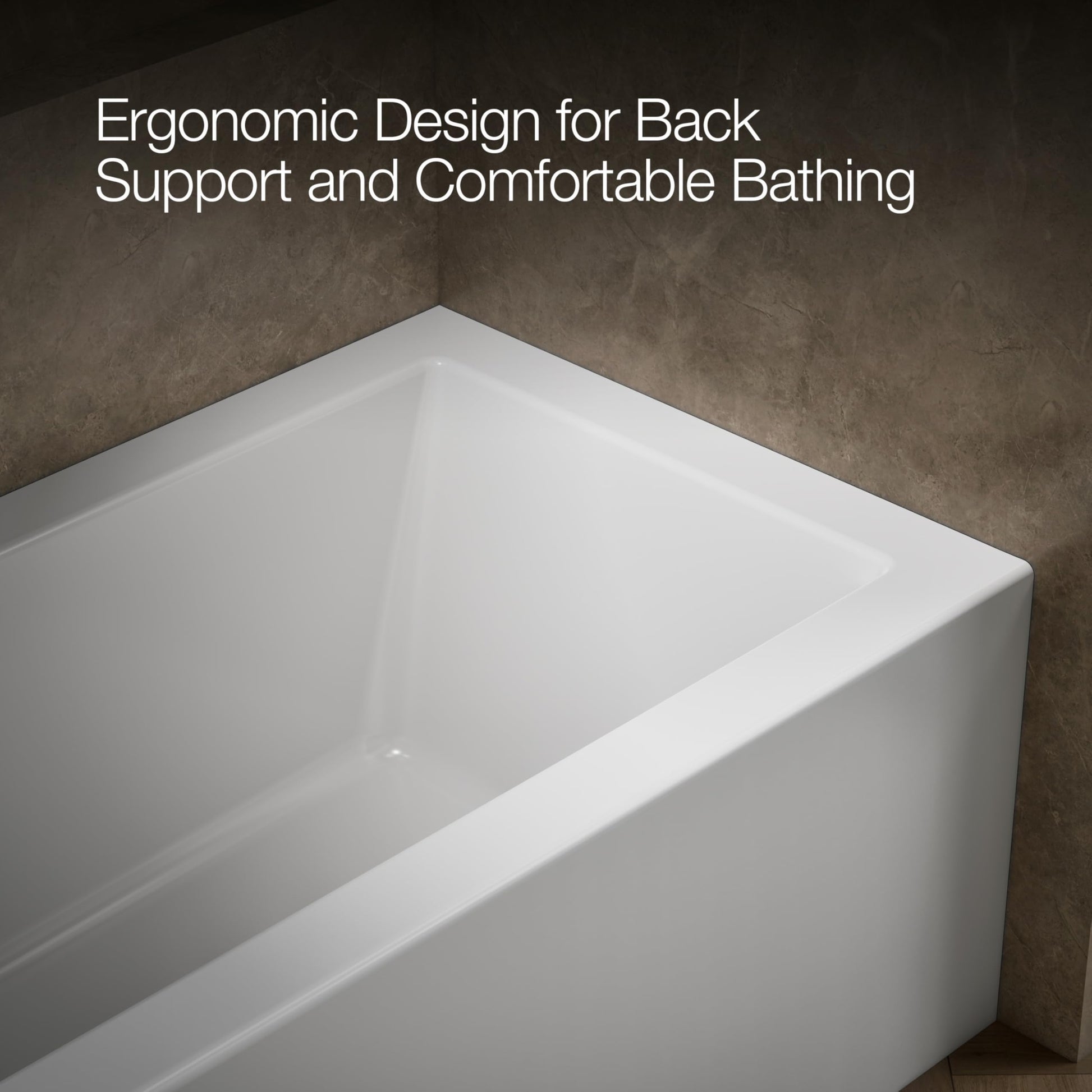 Dark Gray Kohler K-20202-LA Underscore 60" Soaking Bathtub for Three Wall Alcove Installation with Left Drain and 68 Gallon Water Capacity - White
