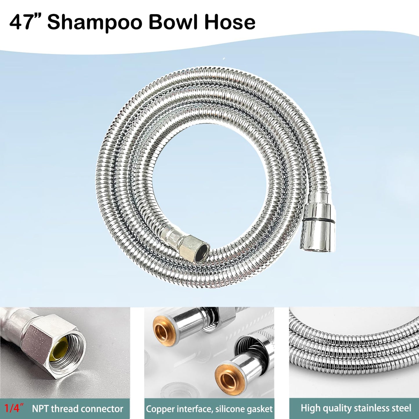 Lavender Shampoo Bowl Hose and Sprayer, 1/4’’ Nut Stainless Steel Salon Sink Hose with Spray Head Replacement Part to Attach Shampoo Bowl Faucet Vacuum Breaker, Dual Sprayer Model, One Click Water Stop Button