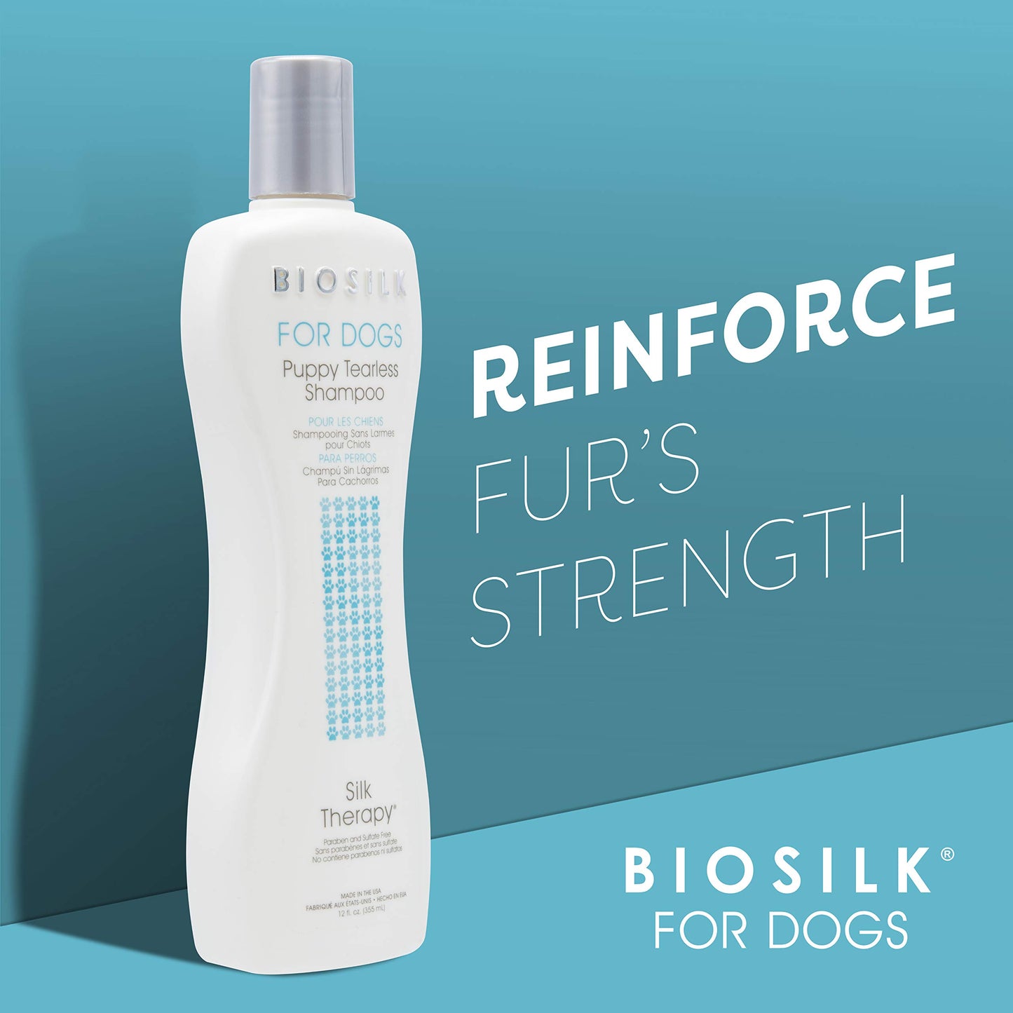 Steel Blue BioSilk for Dogs Puppy Tearless Shampoo, Gentle Dog Wash with Silk Proteins, Paraben and Sulfate Free Formula Helps Clean and Condition Coats for Puppies and Dogs, 12 Fl Oz