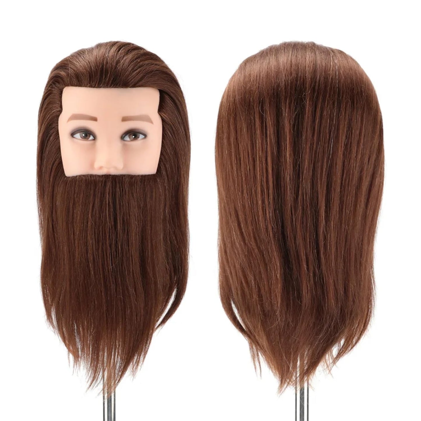 White Smoke Mannequin Head Human Hair for Hair Styling, Barber Mannequin Head Male with 100% Human Hair and Beard Cosmetology Training Manikin Head for Hair Cutting