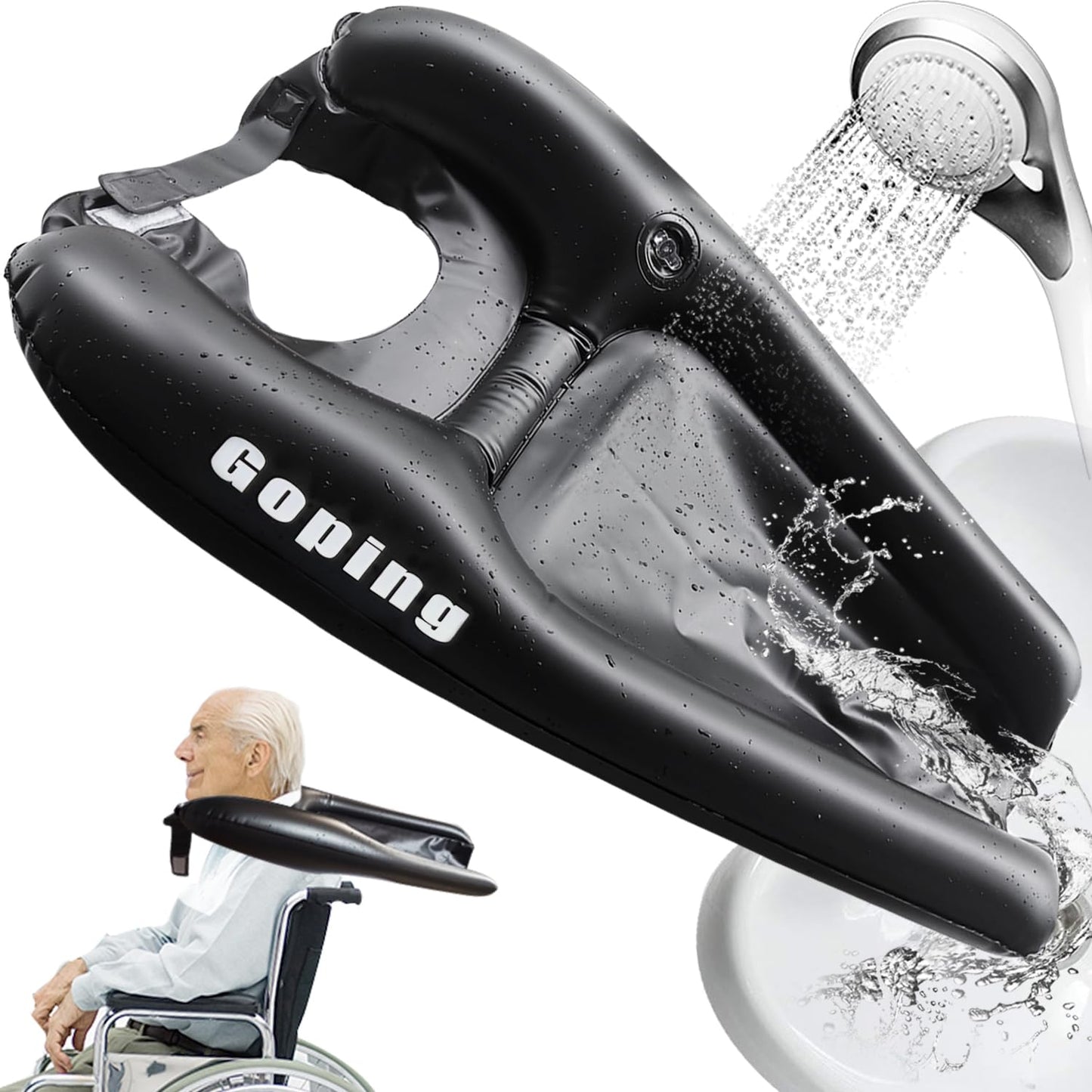 White Smoke Goping Hair Washing Basin for Bedridden Inflatable Hair Washing Sink for Wheelchair Portable Shampoo Bowls at Home for Handicapped