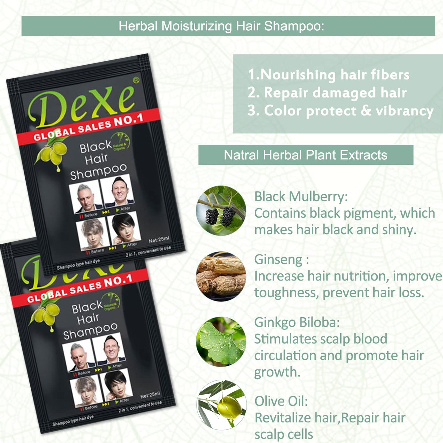 White Smoke 10 PCS Dexe Black Hair Shampoo Instant Hair Dye for Men Women Black Color - Simple to Use - Hair Dye Permanent - Last 30 days - Natural Ingredients, Hair Dye Shampoo Great Choice for Woman&Man