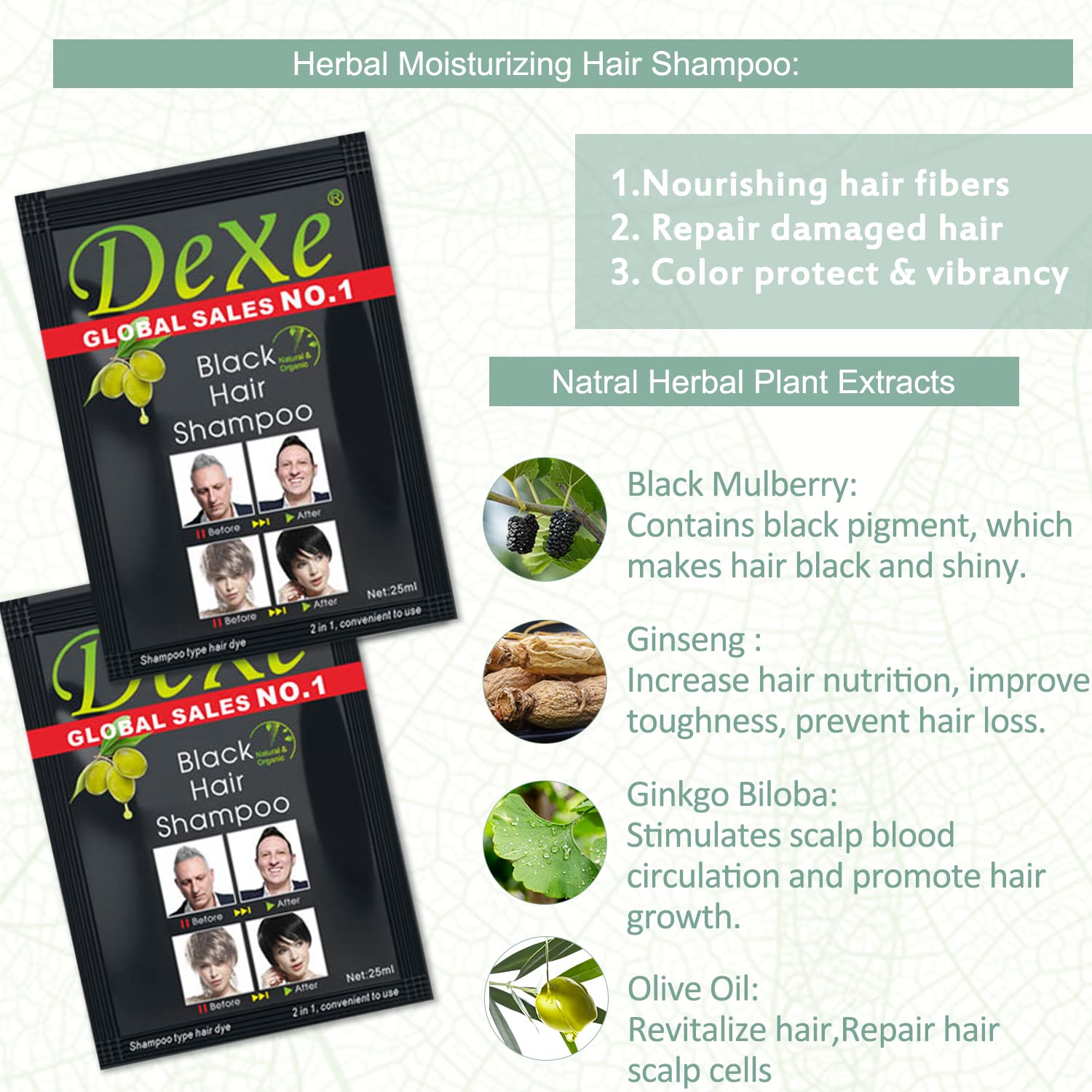 White Smoke 10 PCS Dexe Black Hair Shampoo Instant Hair Dye for Men Women Black Color - Simple to Use - Hair Dye Permanent - Last 30 days - Natural Ingredients, Hair Dye Shampoo Great Choice for Woman&Man