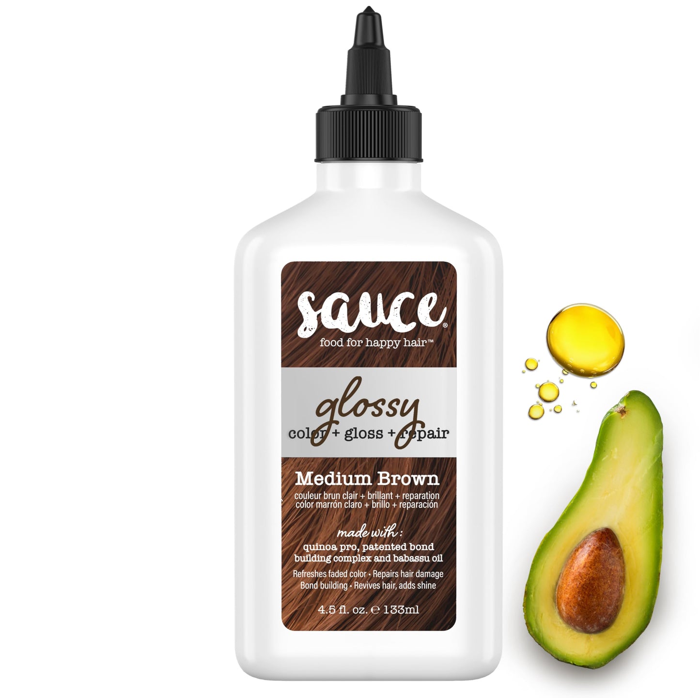 White Smoke Sauce Beauty Glossy Color + Gloss + Repair, Medium Brown, Semi Permanent Hair Dye with Bond-Building and Color-Fade Protection Technology, Adds Shine & Deep Moisture, Lasts 4-8 Weeks, Stops Fade