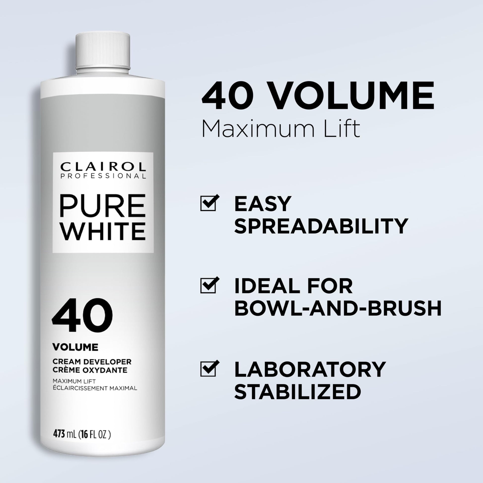 Lavender Clairol Professional Pure White 40 volume Crème Developer, 16 oz