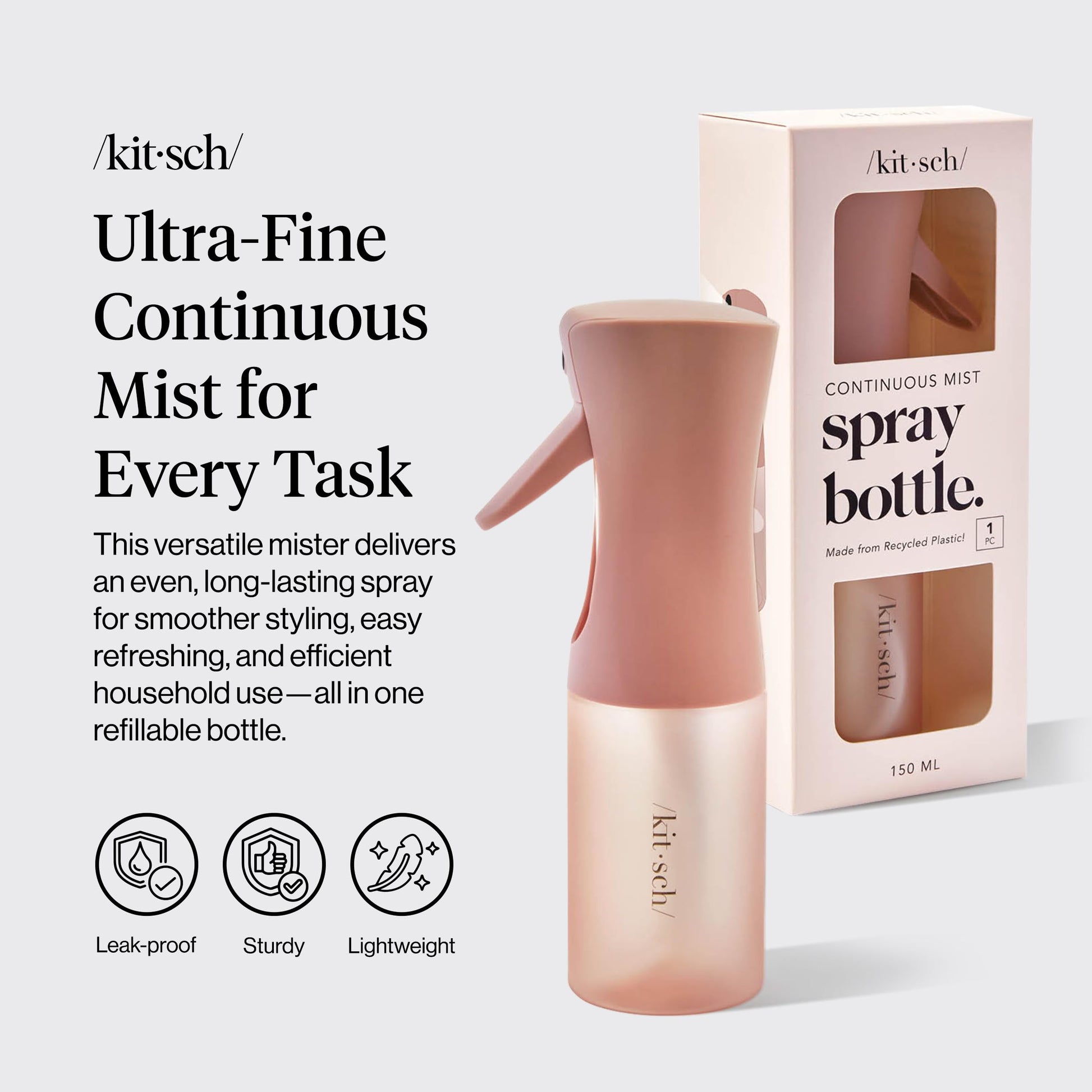 Lavender Kitsch Continuous Spray Bottle for Hair – Fine Mist Water Mister & Water Spray Bottle – Recycled Hair Spray Bottle – Spray Bottles for Cleaning, Styling, Plants & More – Terracotta, 150ml