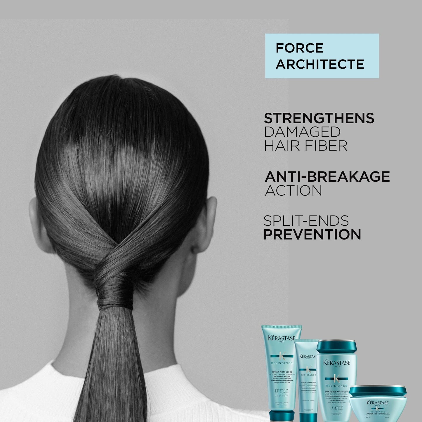 Gray KERASTASE Resistance Ciment Anti-Usure Treatment - Restorative Anti-Breakage Cream, Strengthens Weak, Brittle, Damaged Hair, Softens and Enhances Shine