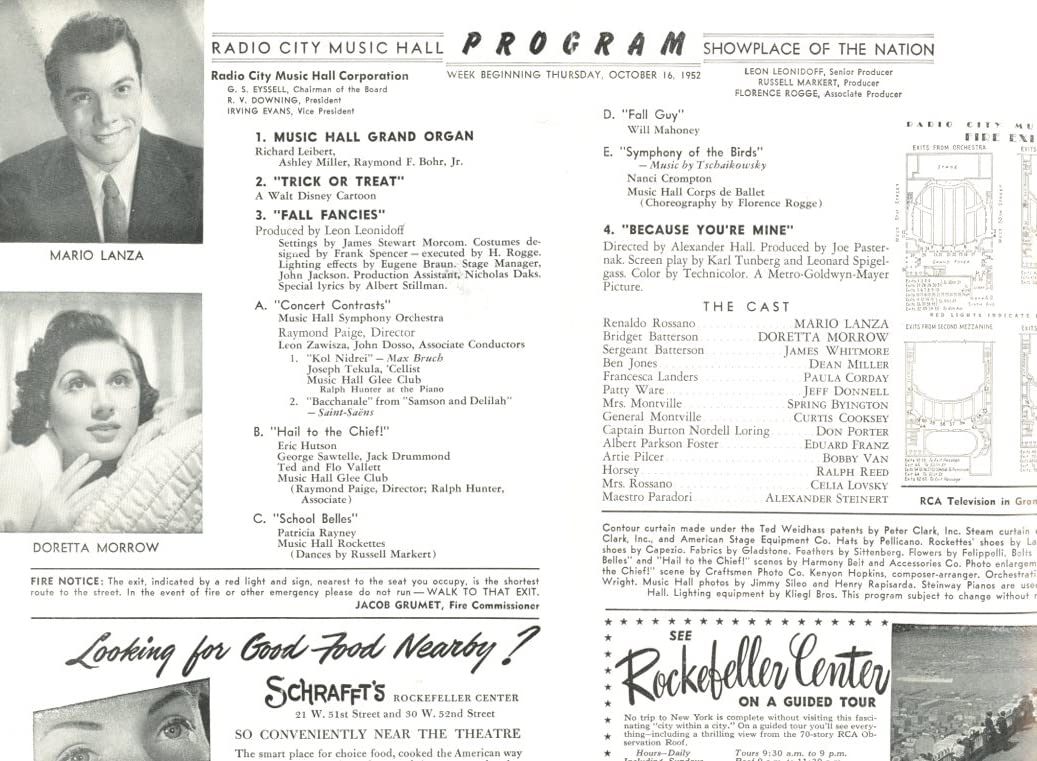 White Smoke Radio City Music Hall Mario Lanza 1 page original clipping magazine photo #X6942