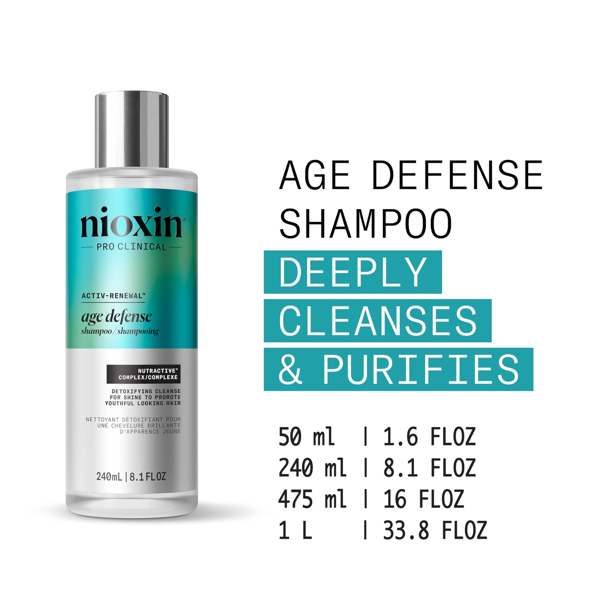 White Smoke NIOXIN Age Defense Shampoo for Aging Hair | Detox Scalp Cleanser with Niacinamide | 33.8 Fl Oz | 1000mL