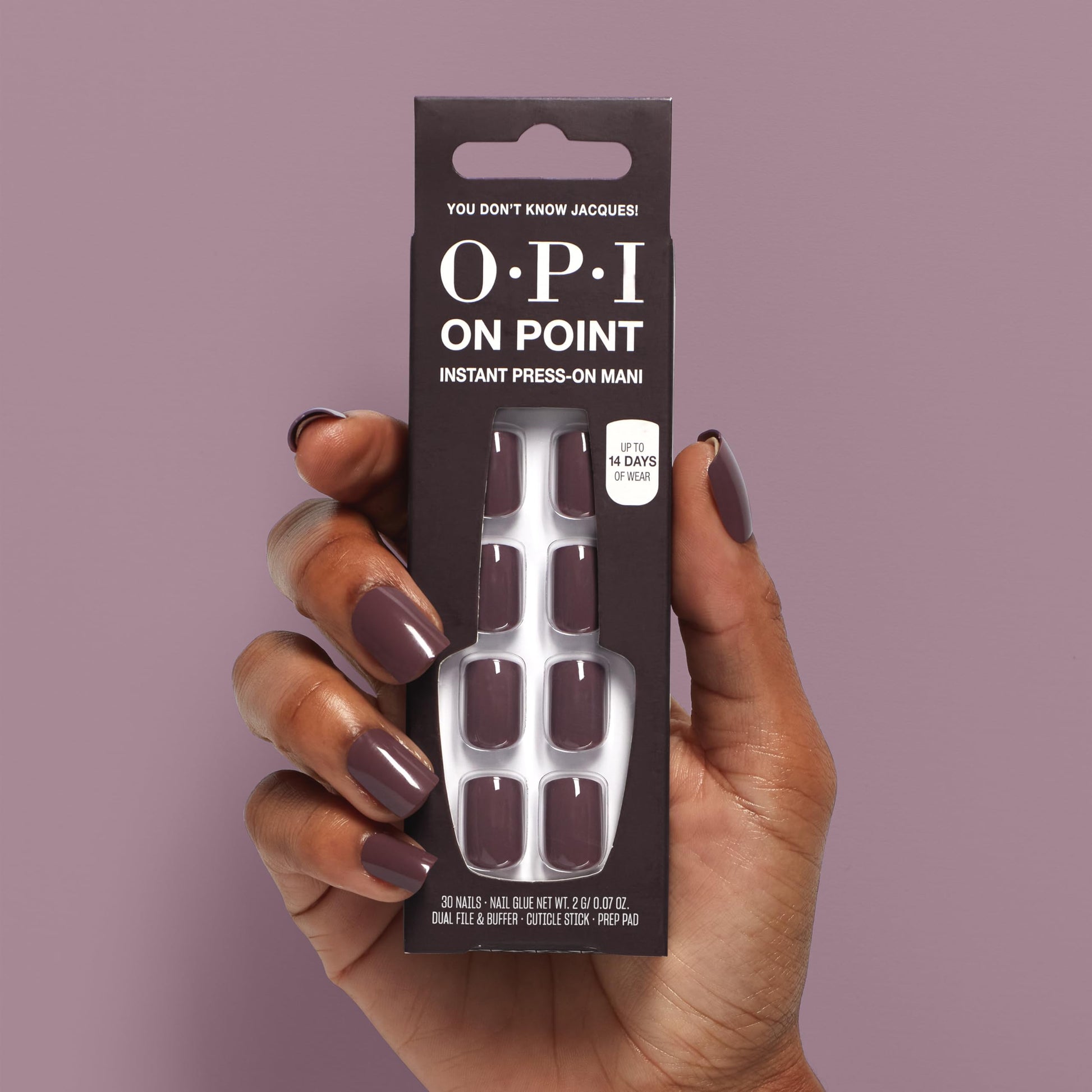 Rosy Brown OPI On Point You Don't Know Jacques! | Short Squoval Dark Warm Taupe Brown Press On Nails | 30 Count with Nail Glue | Long Lasting, Reusable, Non-damaging