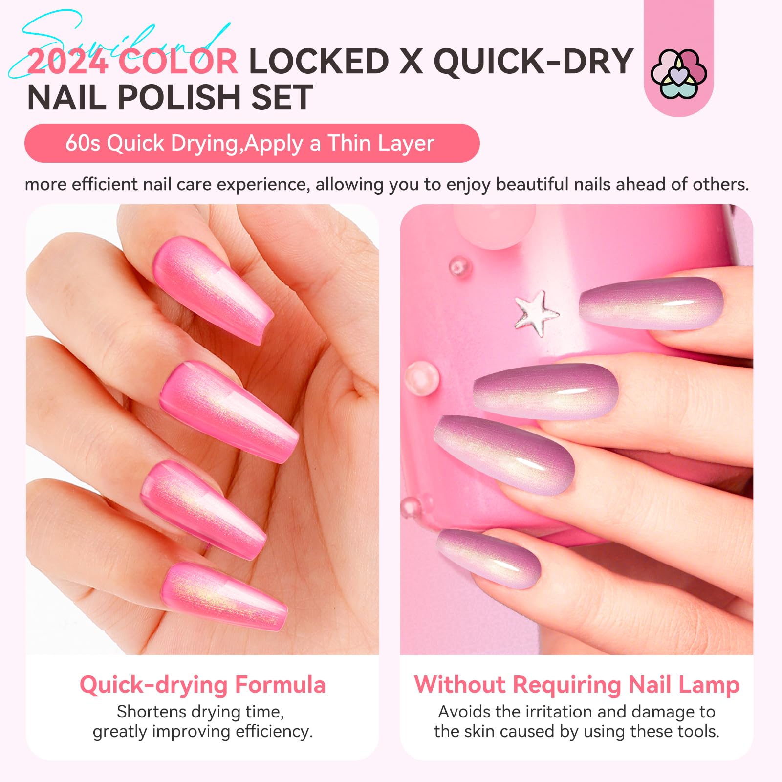 White Smoke SAVILAND 6pcs Ombre Nail Polish Sets: Charm Pink Blue Gold Purple Pearl Summer Fingernail Polish Colors Air Quick Dry Nail Polish Plant-base Castor Oil Natural Nail Lacquer Women Home Manicure DIY