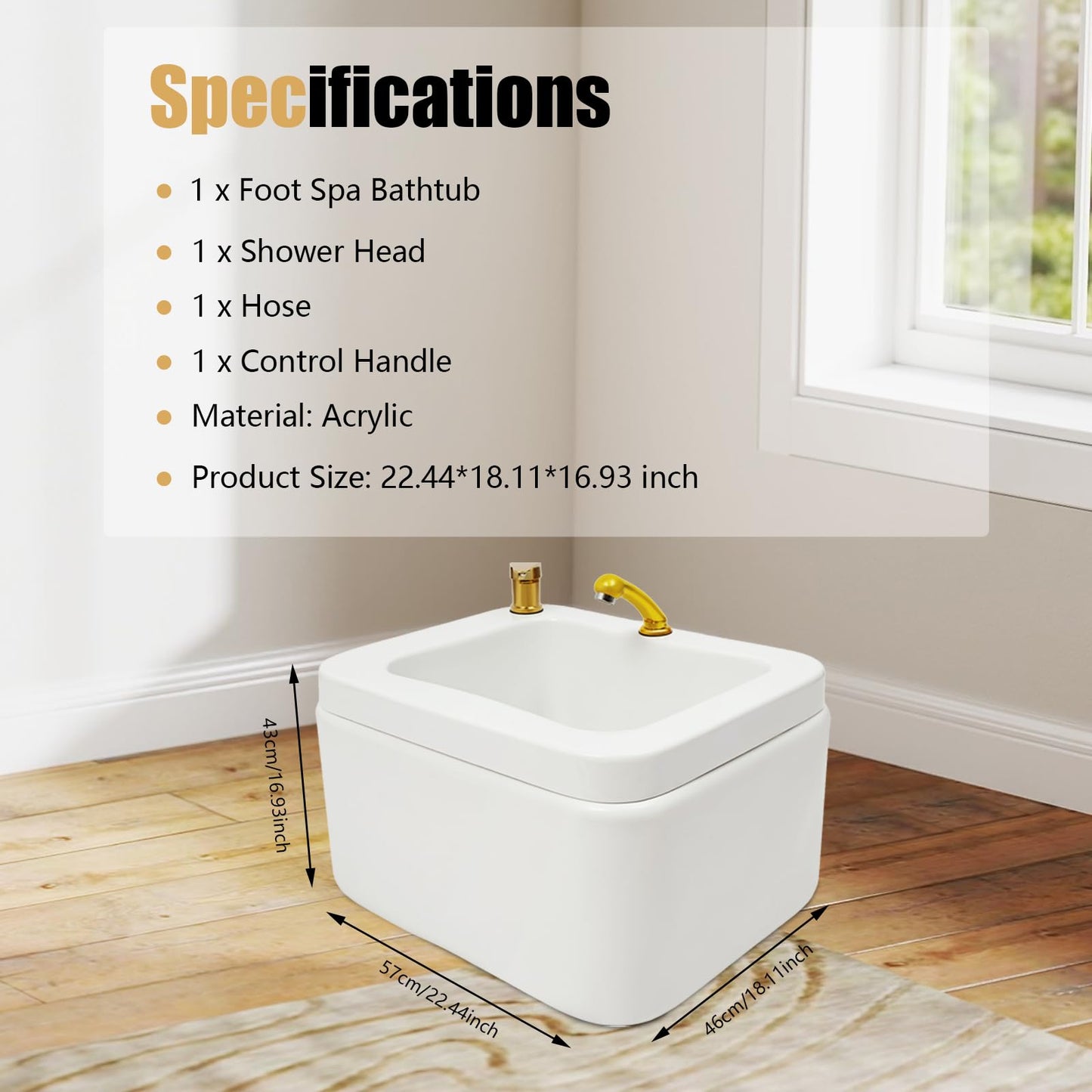 Lavender BAIODNB Pedicure Foot Spa Bathtub Portable Acrylic Massage Footbath with Hot & Cold Water Pedicure Bowl Acrylic Pedicure Chair Shampoo Sink, Sink Spa Foot Shower Wash Salon, Massage Foot (White+Gold)