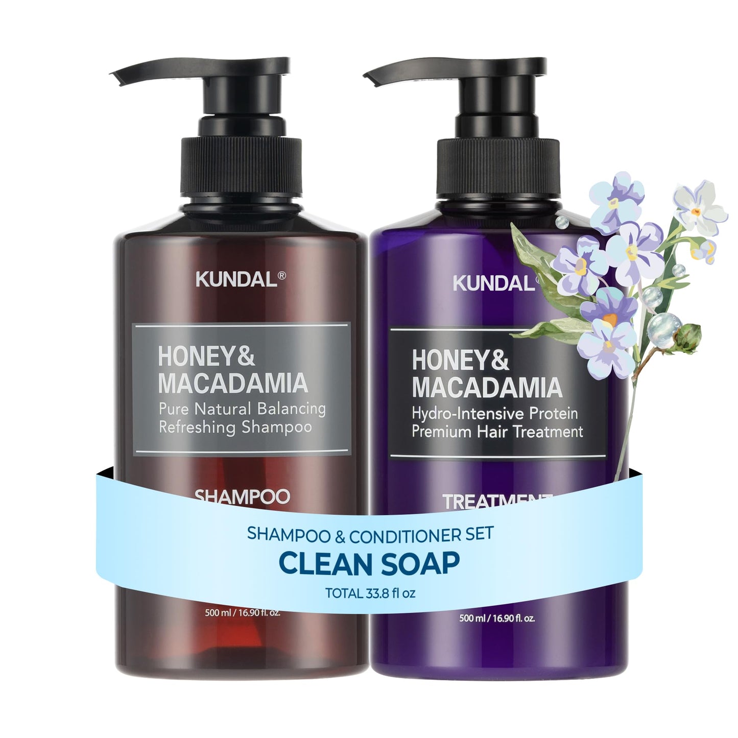 White Smoke KUNDAL Korean Shampoo and Conditioner Set – [Clean Soap], Salon-quality, Long Lasting Scent, Moisturizing, Sulfate-Free Formula with Argan & Macadamia Oil, 16.9 fl oz (2 Pack)