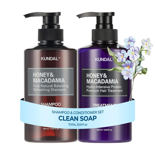White Smoke KUNDAL Korean Shampoo and Conditioner Set – [Clean Soap], Salon-quality, Long Lasting Scent, Moisturizing, Sulfate-Free Formula with Argan & Macadamia Oil, 16.9 fl oz (2 Pack)