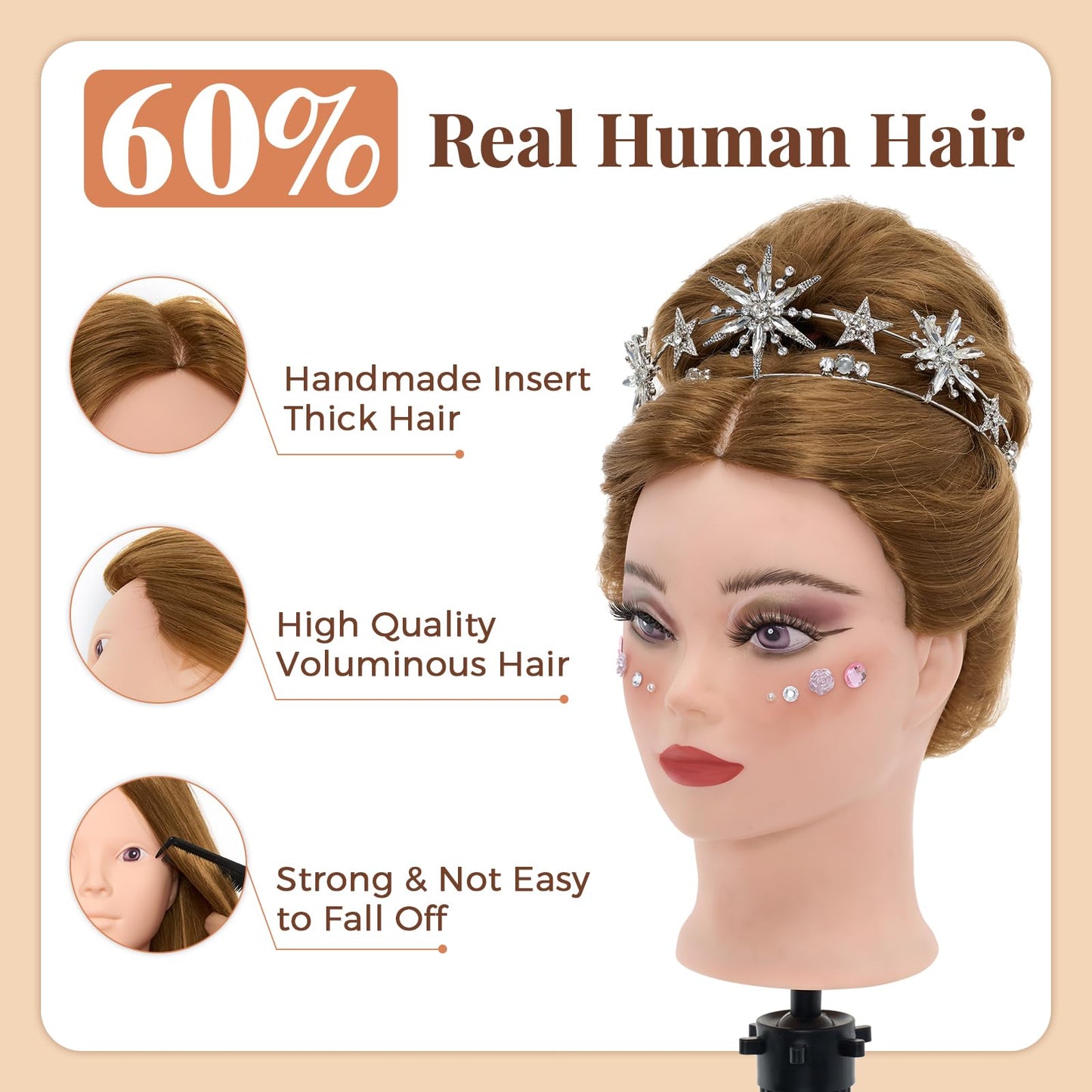 White Smoke Mannequin Head with 80% Real Human hair- 28" Hair Mannequin Heads for Make up, Braiding Hairdressing Doll Head for Styling with Table Clamp + DIY Hair Styling Set