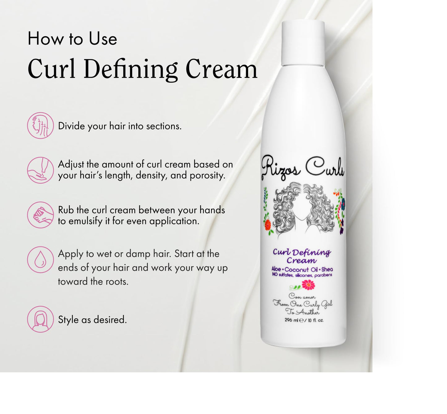 Lavender Rizos Curls Curl Defining Cream for Wavy, Curly, Coily Hair – Frizz Control, Defines, Softens, Moisturizes, Adds Shine for 1a–4c Hair Types – Sulfate & Paraben