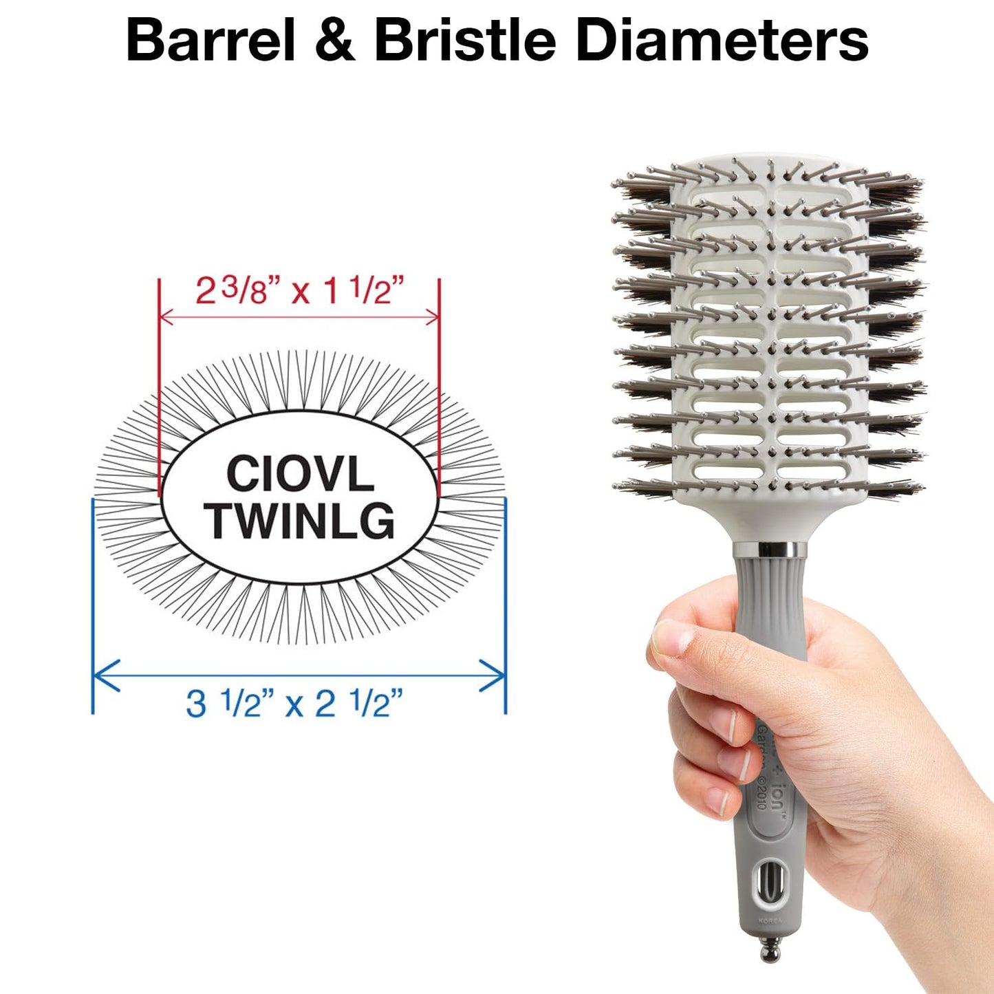 White Smoke Olivia Garden Turbo Vent Oval Twin & 100% Boar Hair Brush CIOVL-TWINLG (Twin Large)