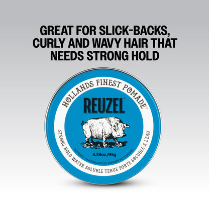 White Smoke REUZEL Blue Pomade, Strong All Day Hold, Water Soluble Styling, High Shine and Flake Free, Easy To Wash Out, For All Hair Types